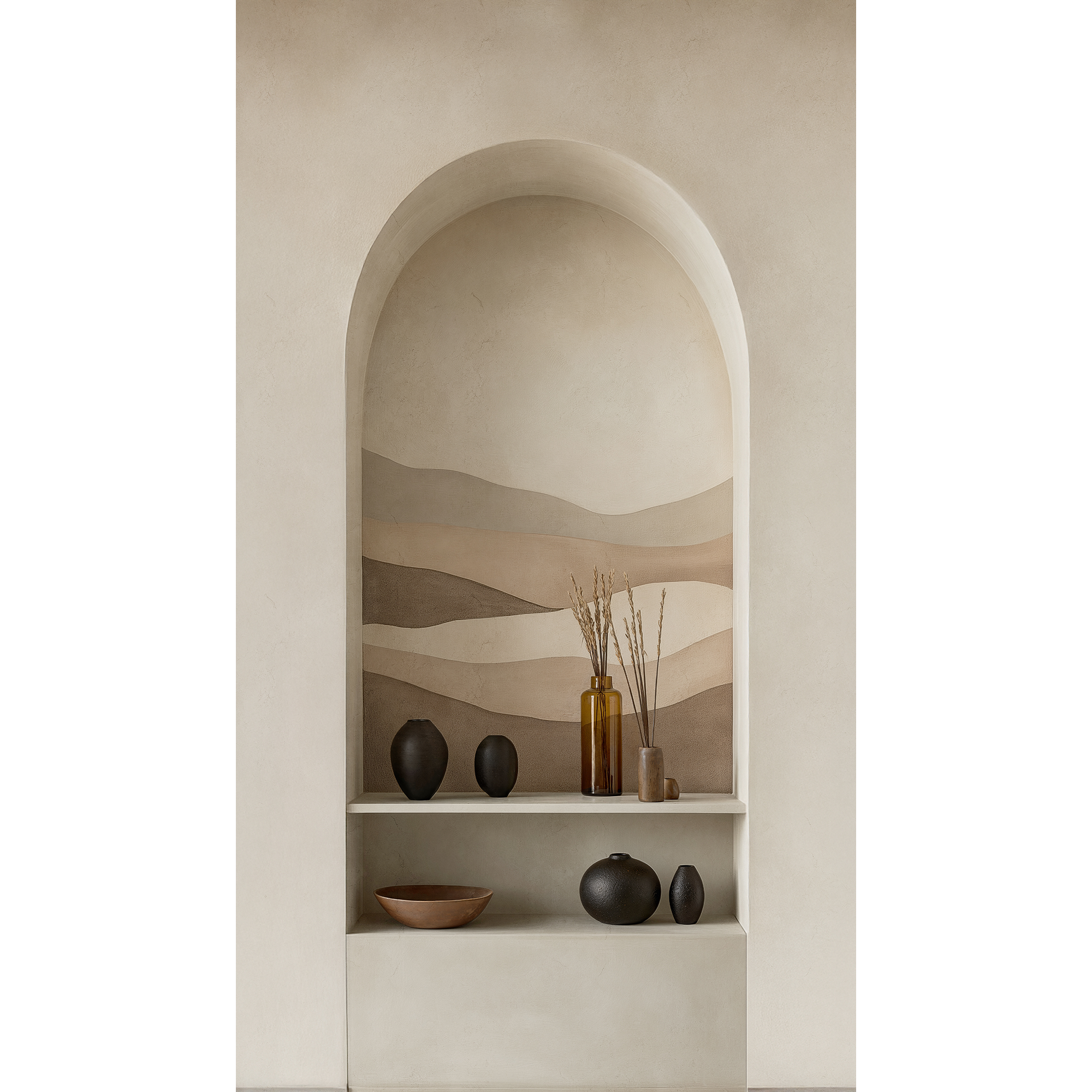 Vliestapete 'CosmoLiving by Cosmopolitan' Clay Mirage Rundbogen Landschaft beige 3-teilig 1,59 x 2,8 m