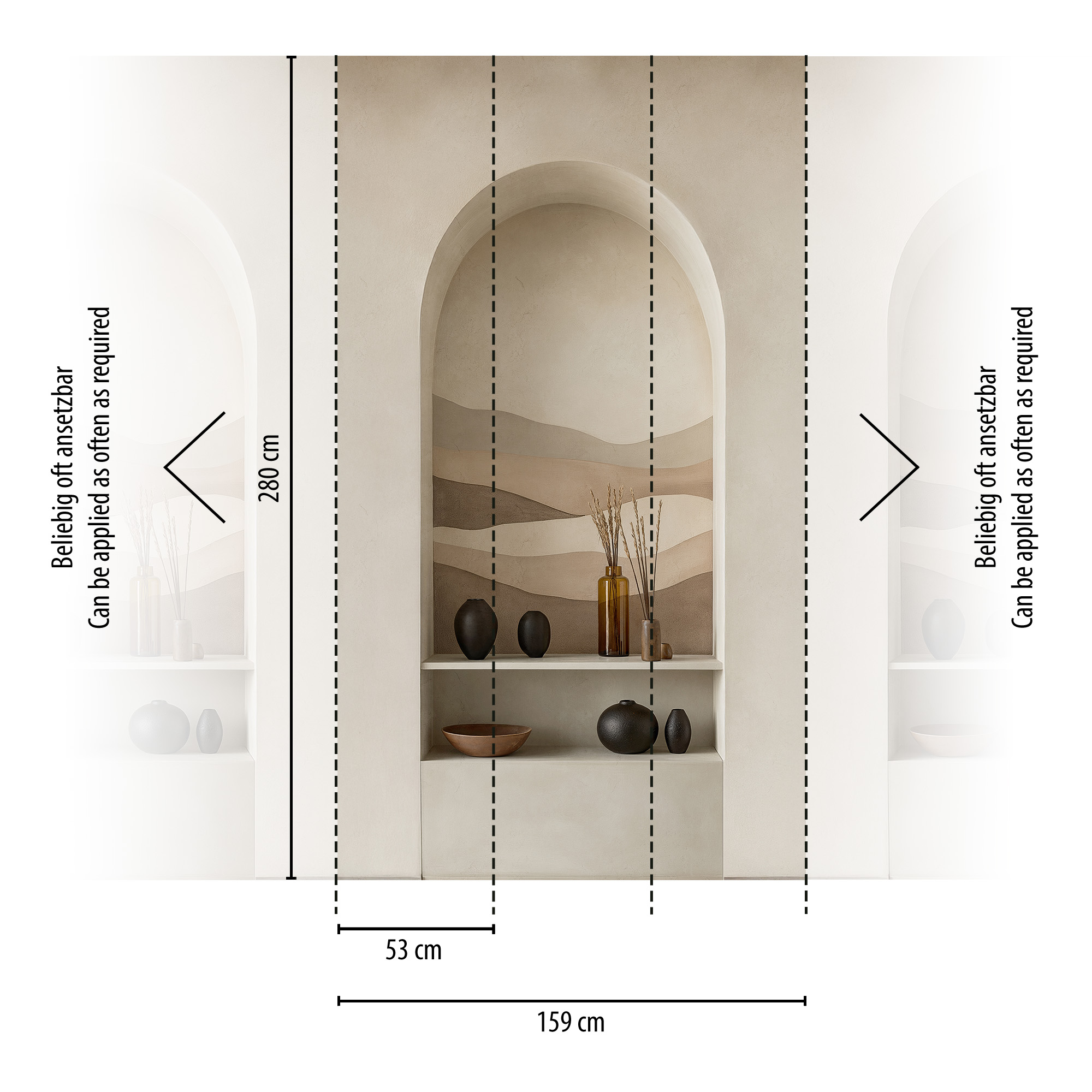 Vliestapete 'CosmoLiving by Cosmopolitan' Clay Mirage Rundbogen Landschaft beige 3-teilig 1,59 x 2,8 m