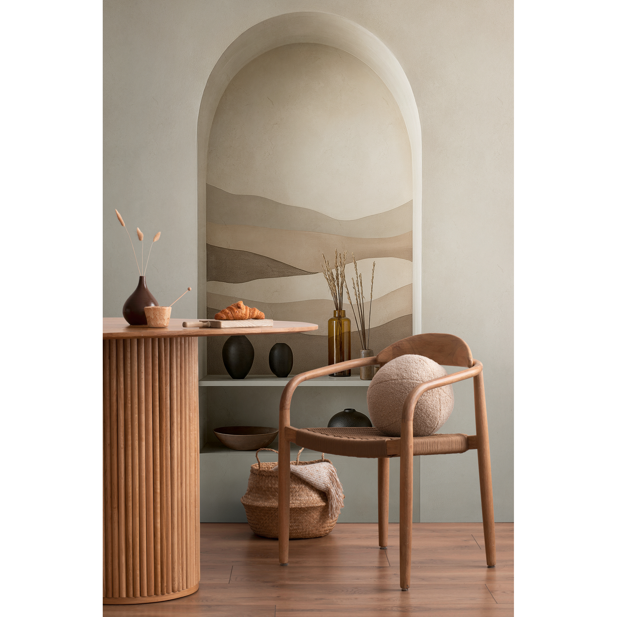 Vliestapete 'CosmoLiving by Cosmopolitan' Clay Mirage Rundbogen Landschaft beige 3-teilig 1,59 x 2,8 m