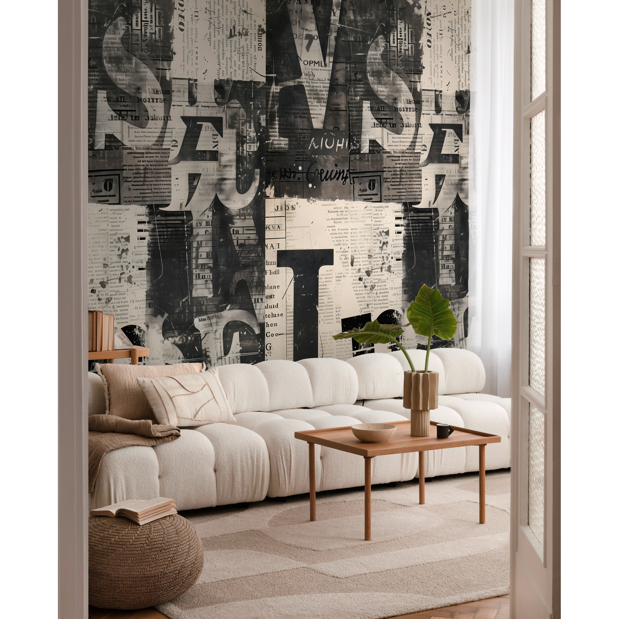 Vliestapete 'CosmoLiving by Cosmopolitan' Newspaper beige/schwarz 3-teilig 1,59 x 2,8 m