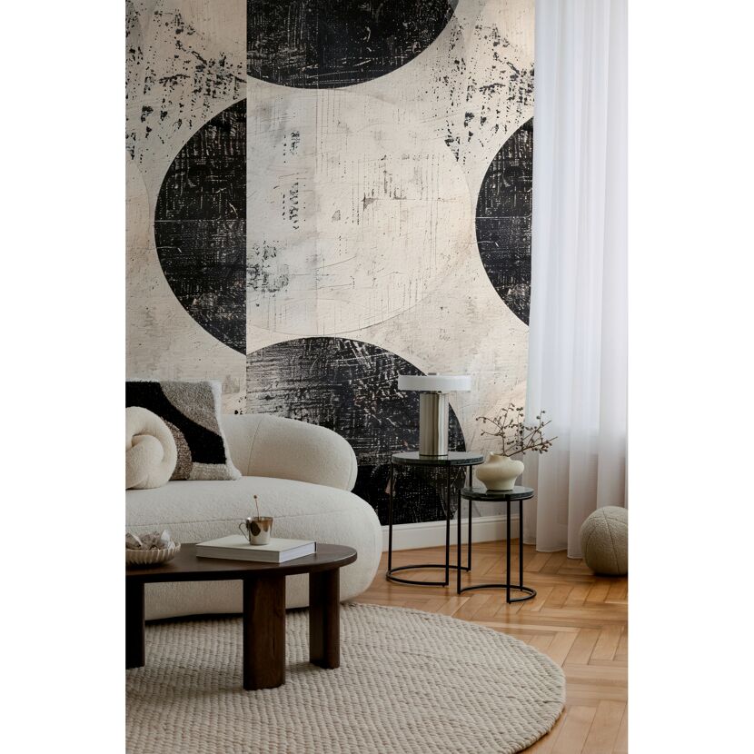 Vliestapete 'CosmoLiving by Cosmopolitan' Circles geometrische Formen beige/schwarz 3-teilig 1,59x2,8 m