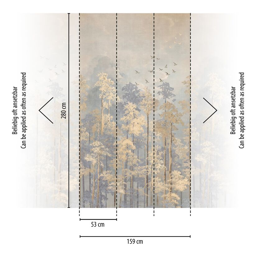 Vliestapete'CosmoLiving by Cosmopolitan' Natures Awaking Bäume beige 3-teilig 1,59 x 2,8 m