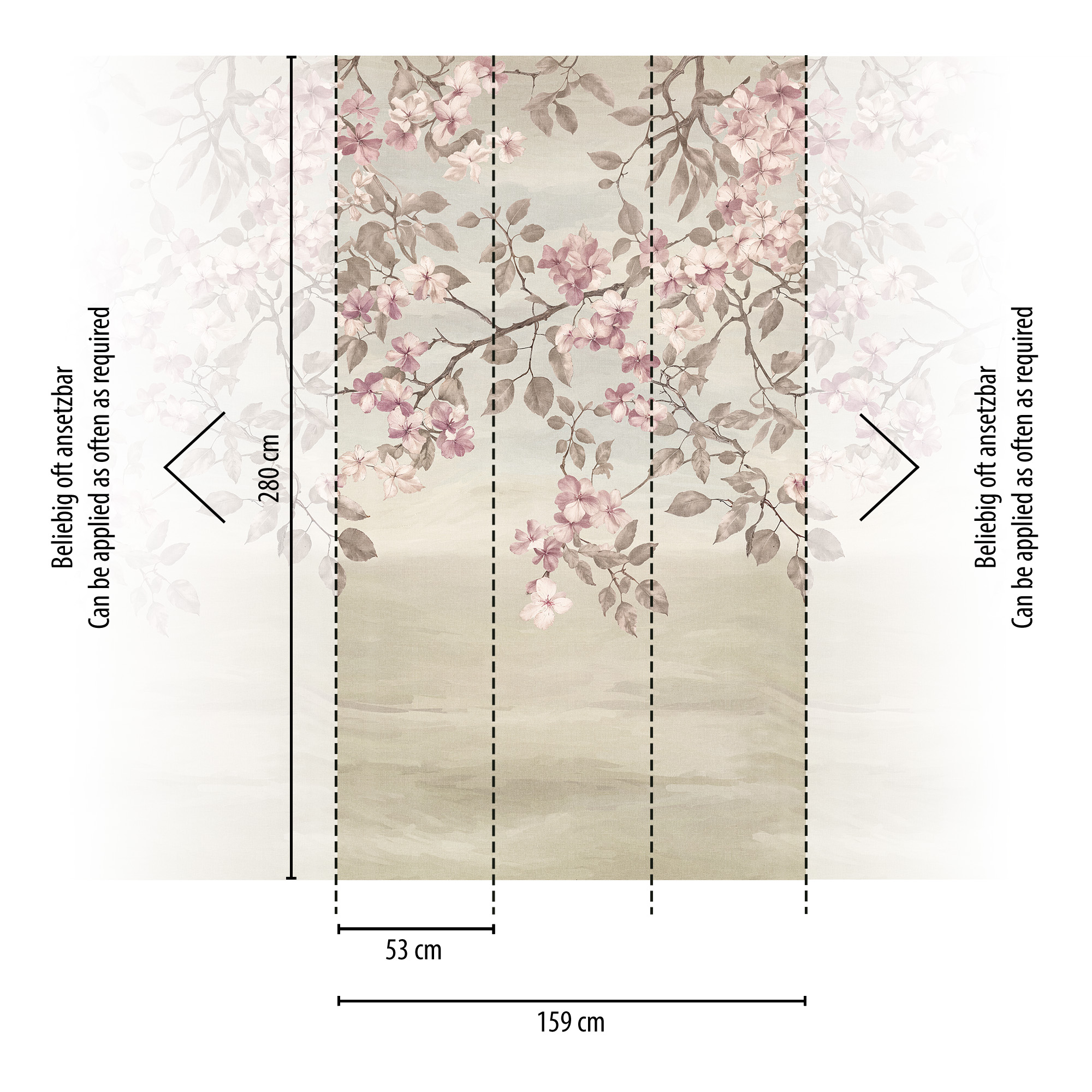 Vliestapete 'CosmoLiving by Cosmopolitan' Suspending Spring Kirschblüten rosa 3-teilig 1,59 x 2,8 m