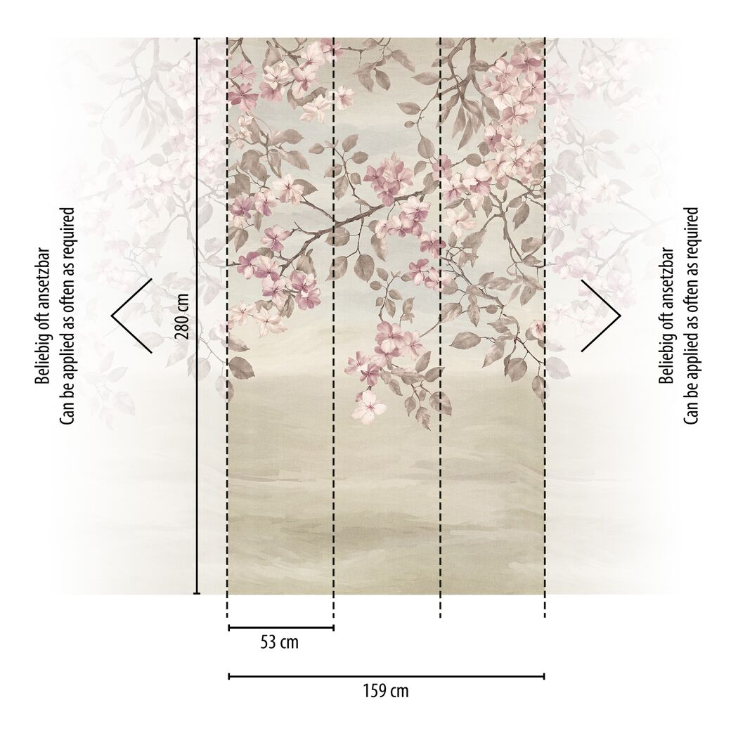Vliestapete 'CosmoLiving by Cosmopolitan' Suspending Spring Kirschblüten rosa 3-teilig 1,59 x 2,8 m