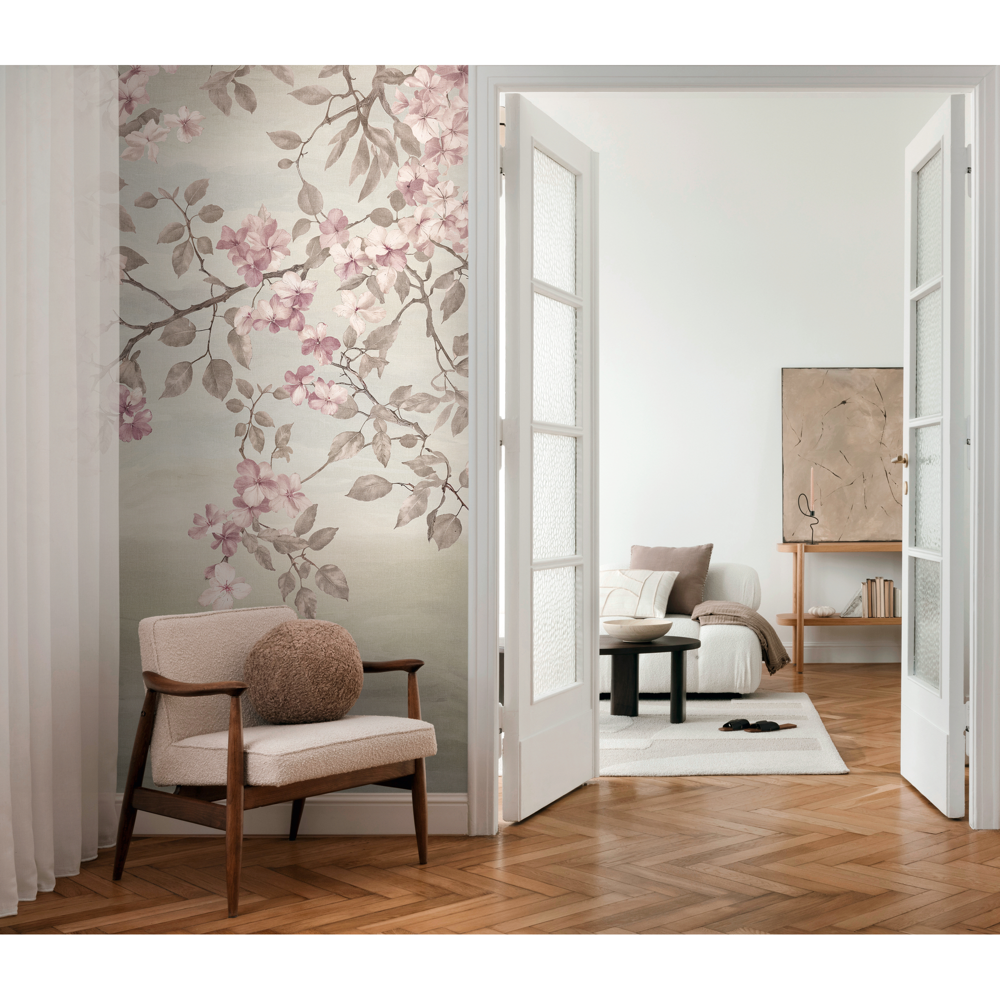 Vliestapete 'CosmoLiving by Cosmopolitan' Suspending Spring Kirschblüten rosa 3-teilig 1,59 x 2,8 m