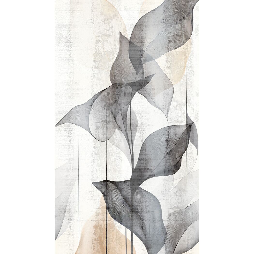 Vliestapete 'CosmoLiving by Cosmopolitan' Translucent Grace Blätter aquarell grau 3-teilig 1,59 x 2,8 m