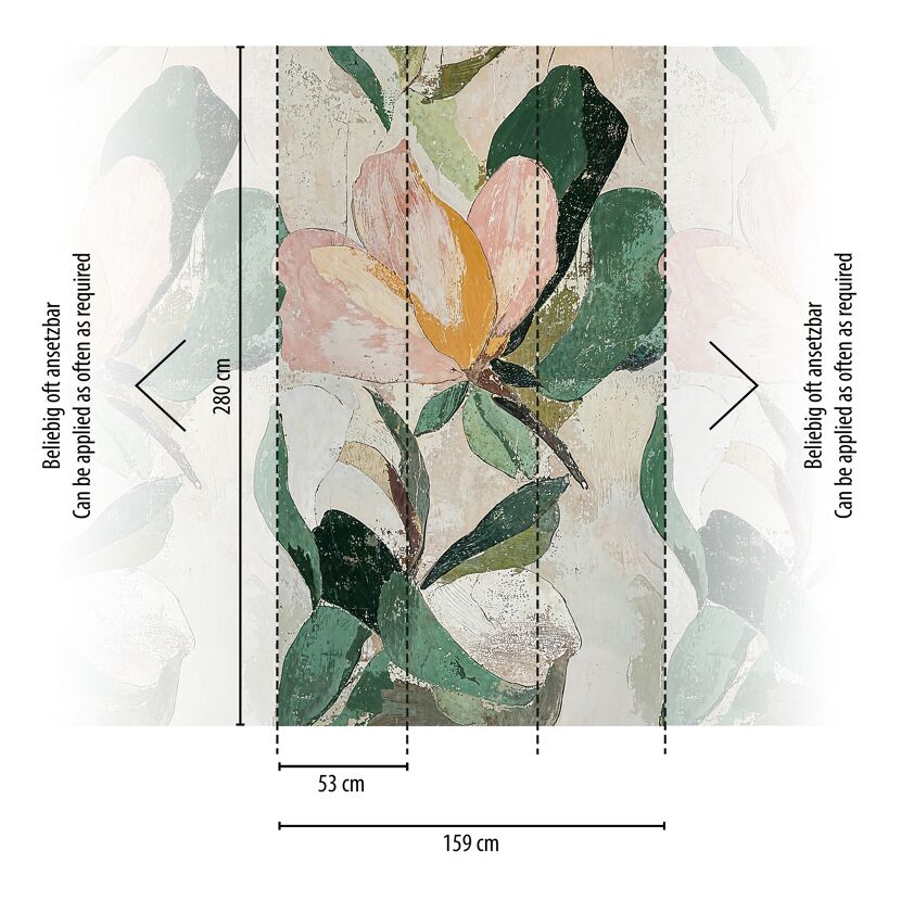 Vliestapete 'CosmoLiving by Cosmopolitan' Lush Blossom Blüte grün/rosa 3-teilig 1,59 x 2,8 m
