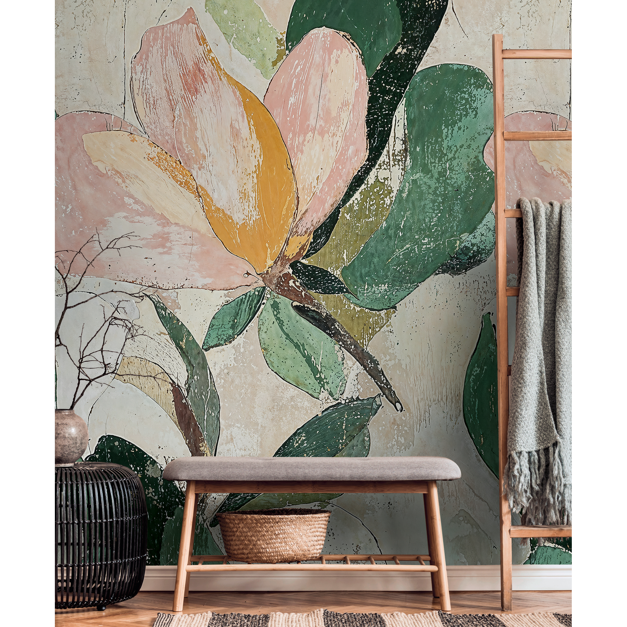 Vliestapete 'CosmoLiving by Cosmopolitan' Lush Blossom Blüte grün/rosa 3-teilig 1,59 x 2,8 m