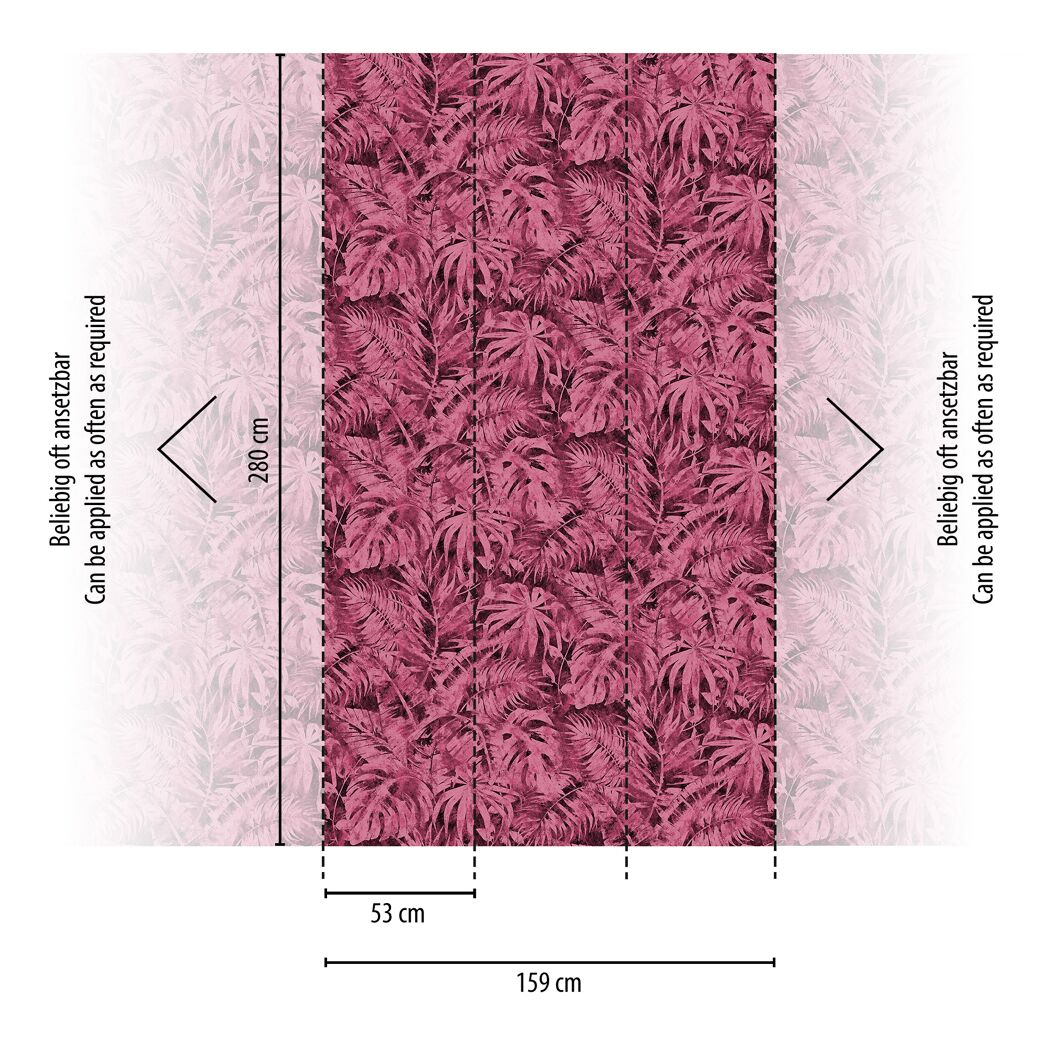 Vliestapete 'CosmoLiving by Cosmopolitan' Palma Magenta Palmenblätter pink 3-teilig 1,59 x 2,8 m
