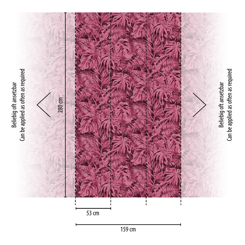 Vliestapete 'CosmoLiving by Cosmopolitan' Palma Magenta Palmenblätter pink 3-teilig 1,59 x 2,8 m