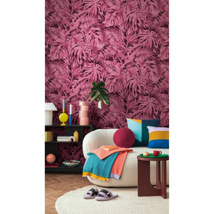 Vliestapete 'CosmoLiving by Cosmopolitan' Palma Magenta Palmenblätter pink 3-teilig 1,59 x 2,8 m