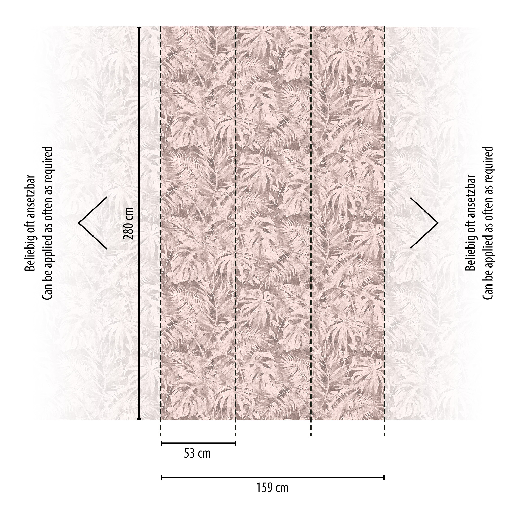 Vliestapete 'CosmoLiving by Cosmopolitan' Palma Pink Palmenblätter rosa 3-teilig 1,59 x 2,8 m