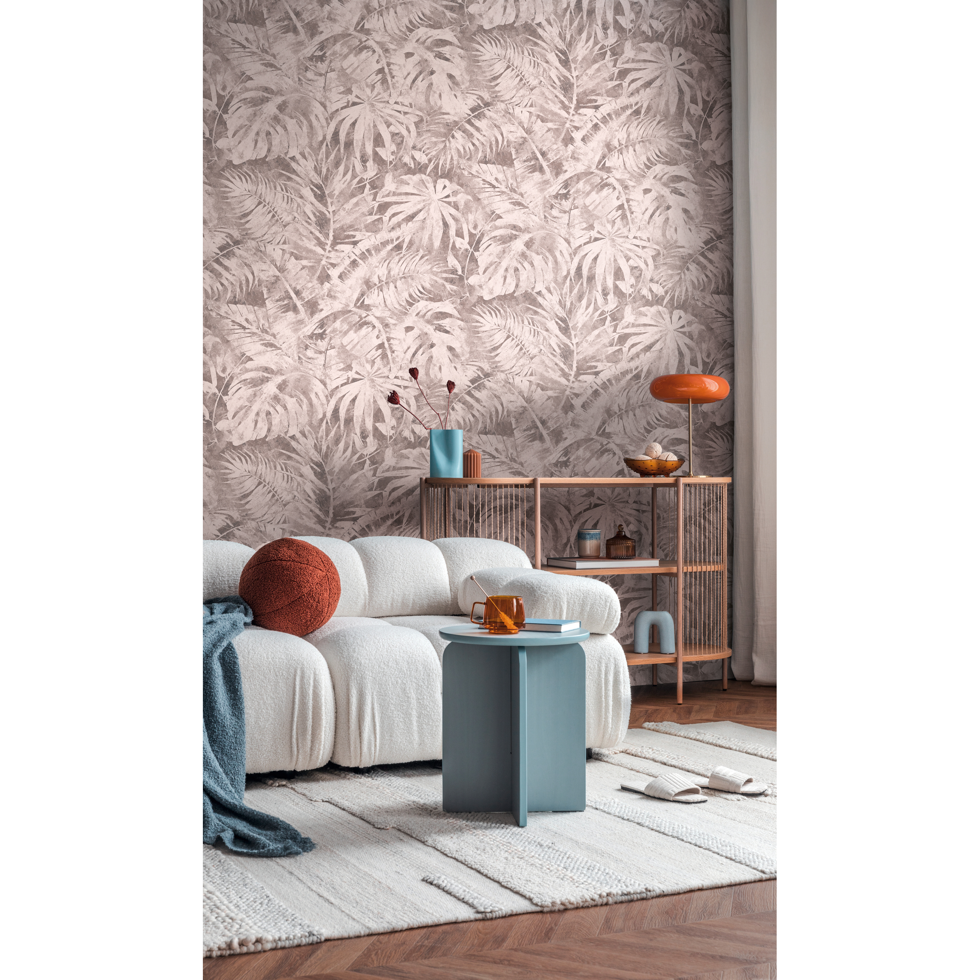 Vliestapete 'CosmoLiving by Cosmopolitan' Palma Pink Palmenblätter rosa 3-teilig 1,59 x 2,8 m