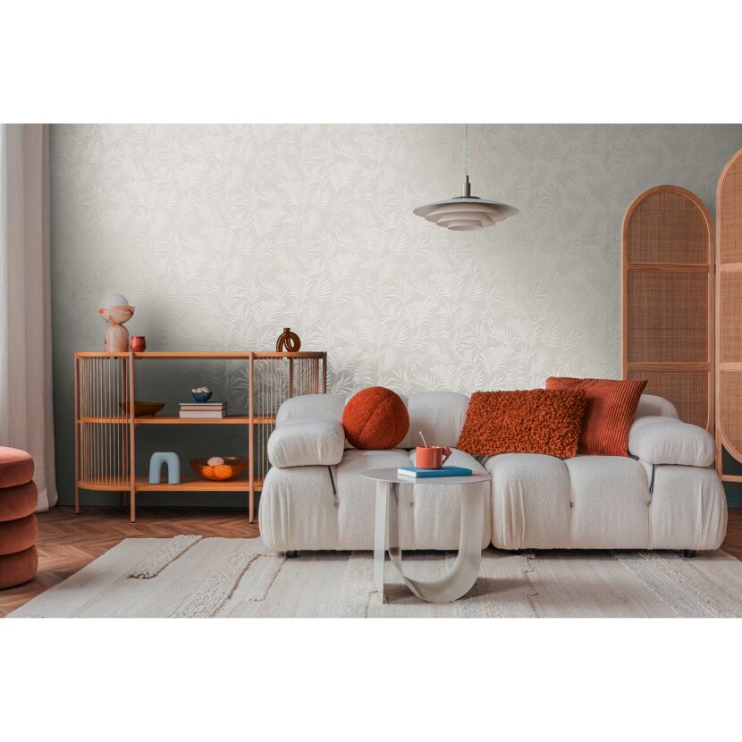 Vliestapete 'CosmoLiving by Cosmopolitan' Palmenblätter weiß 10,05 x 0,53 m