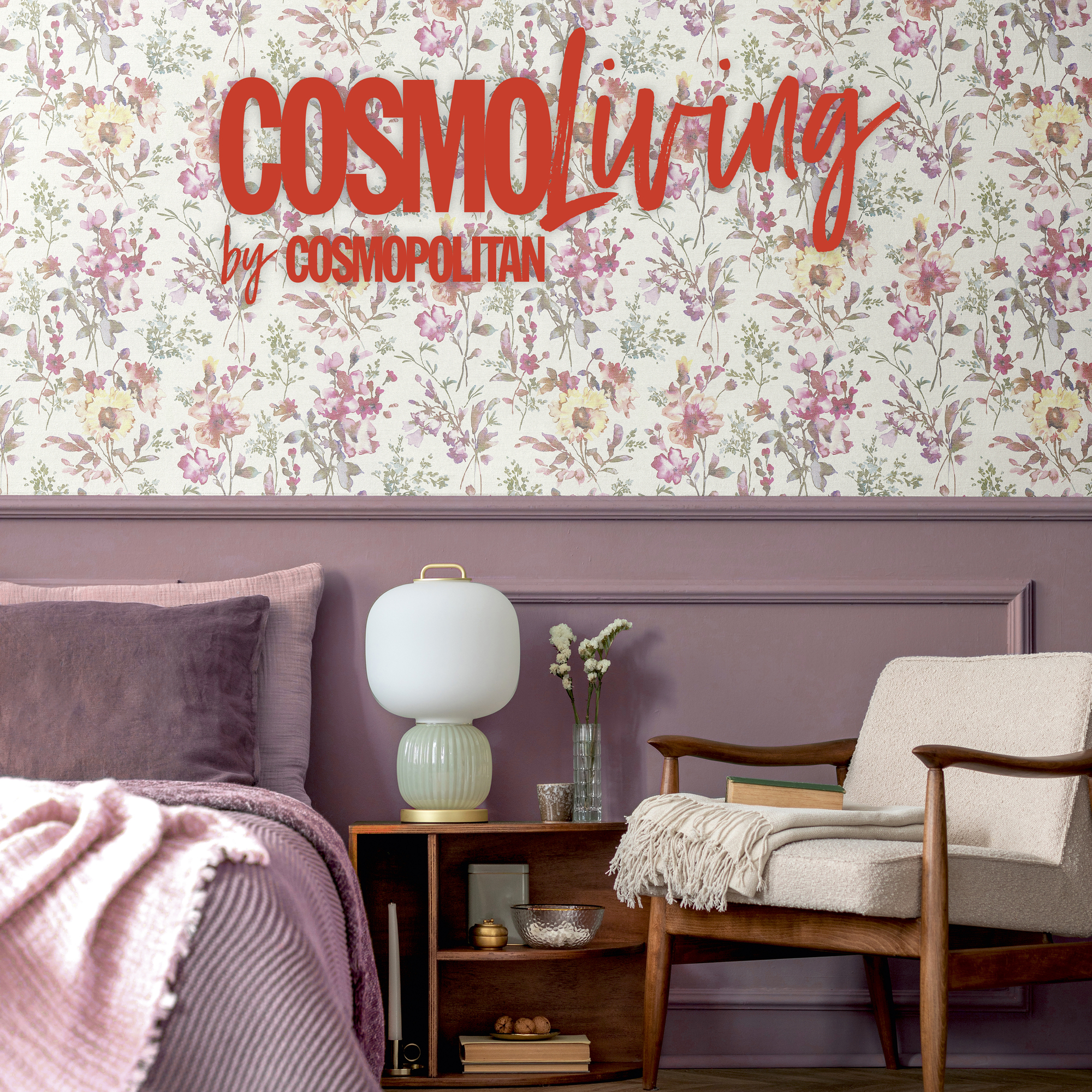 Vliestapete 'CosmoLiving by Cosmopolitan' Blüten weiß 10,05 x 0,53 m