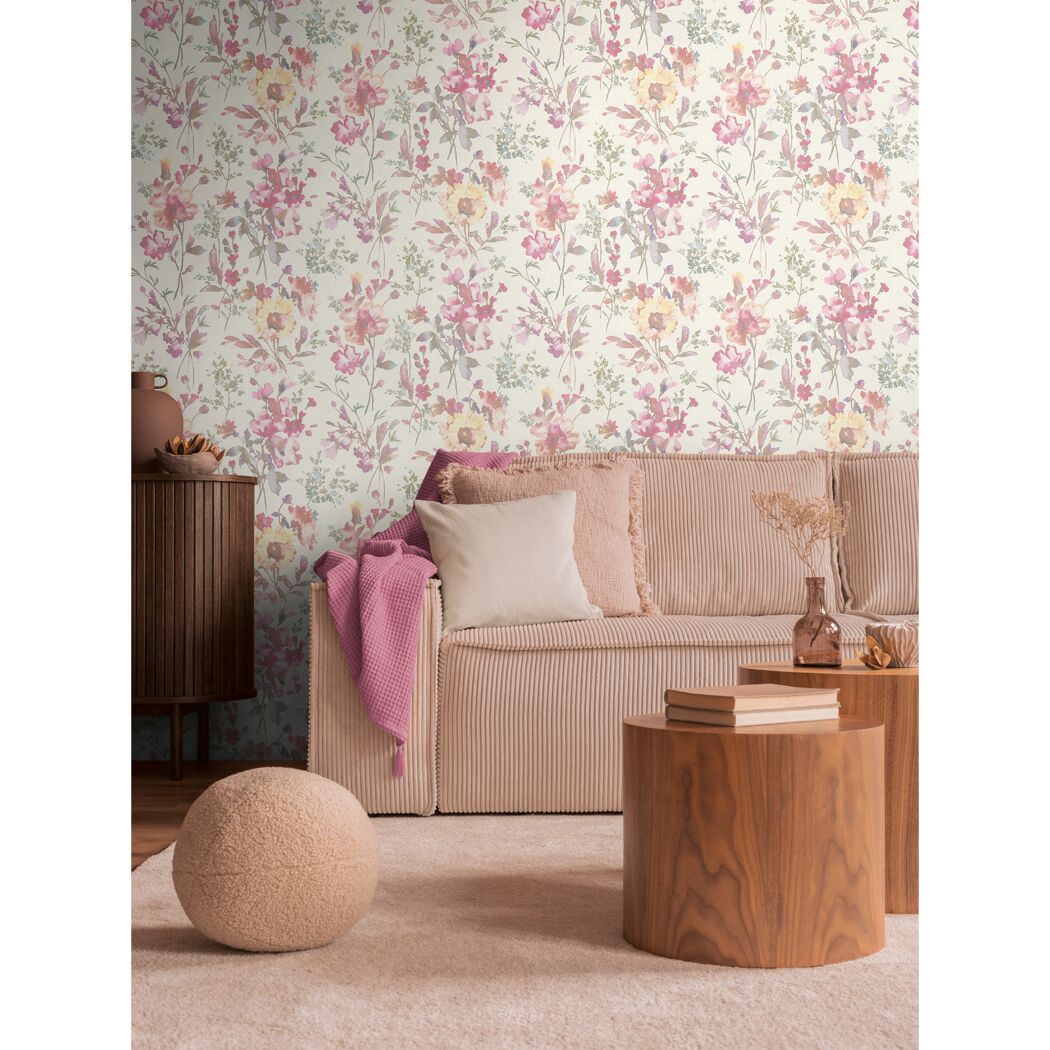Vliestapete 'CosmoLiving by Cosmopolitan' Blüten weiß 10,05 x 0,53 m