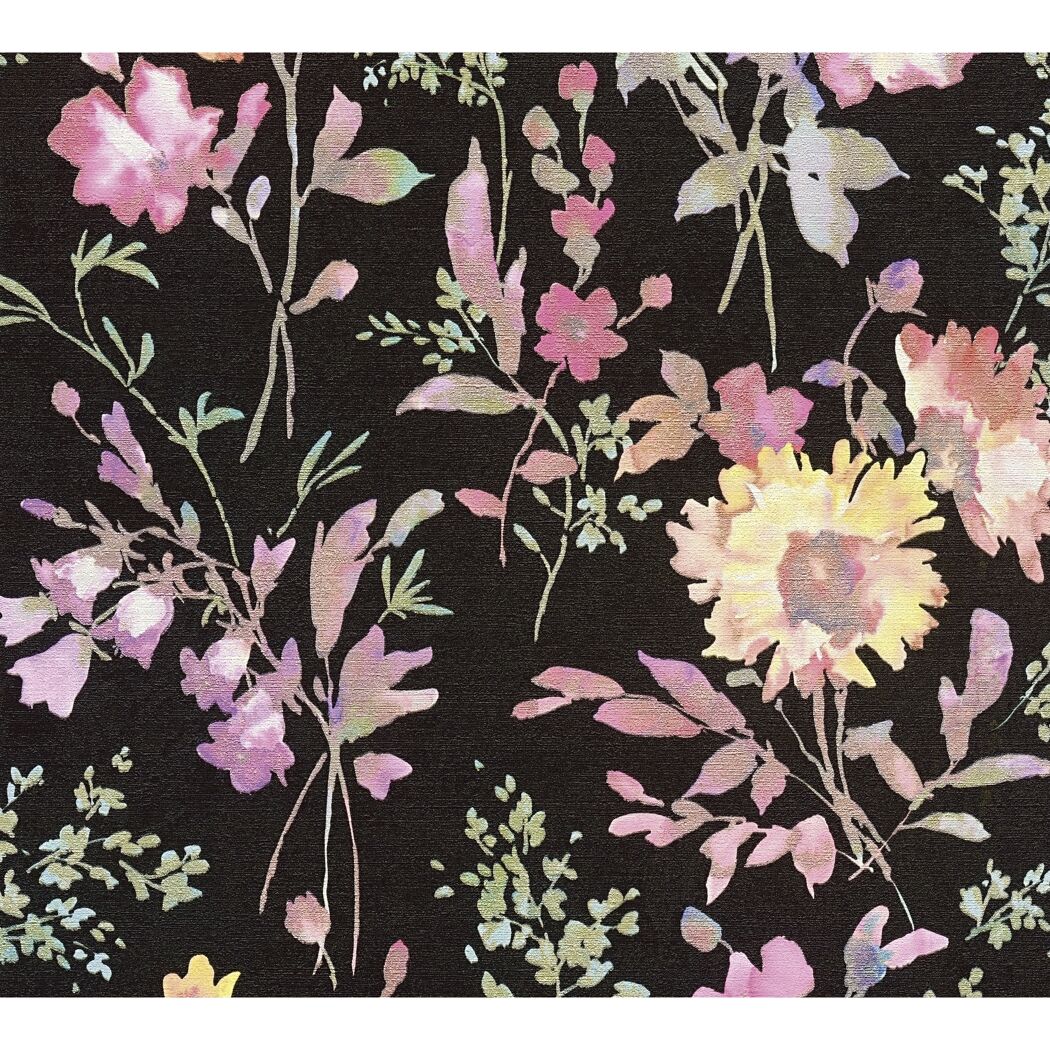 Vliestapete 'CosmoLiving by Cosmopolitan' Blüten schwarz 10,05 x 0,53 m