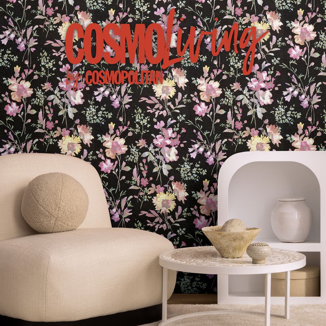 Vliestapete 'CosmoLiving by Cosmopolitan' Blüten schwarz 10,05 x 0,53 m