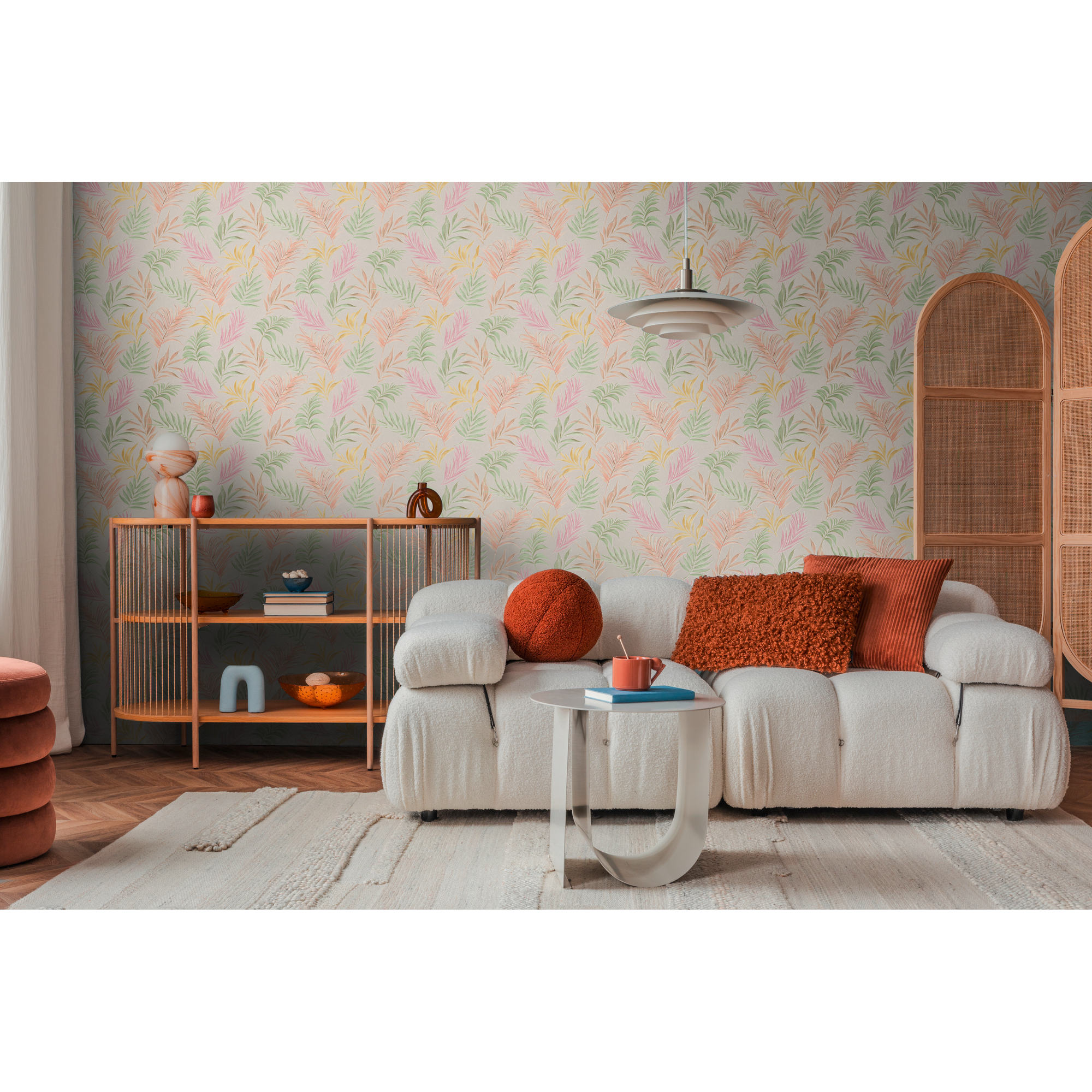 Vliestapete 'CosmoLiving by Cosmopolitan' Palmenblätter weiß/bunt 10,05 x 0,53 m