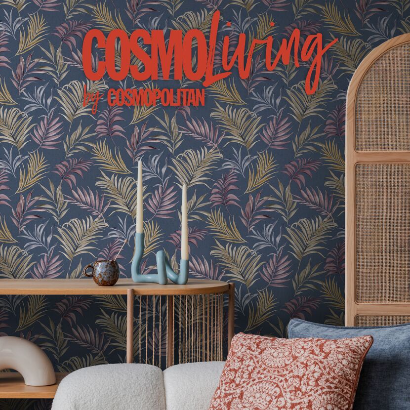 Vliestapete 'CosmoLiving by Cosmopolitan' Palmenblätter blau 10,05 x 0,53 m