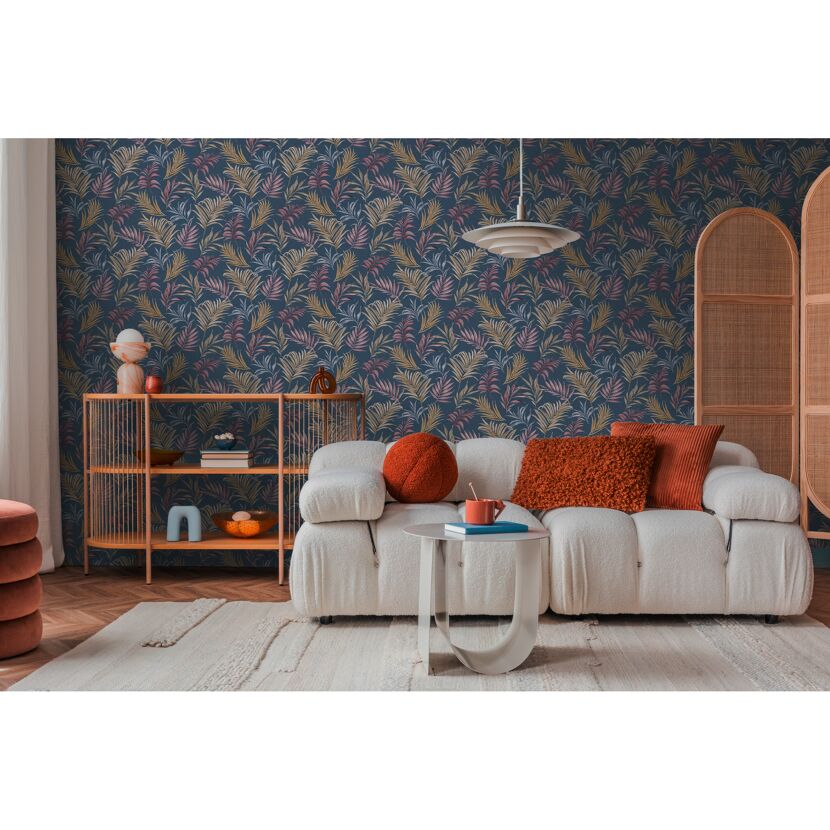Vliestapete 'CosmoLiving by Cosmopolitan' Palmenblätter blau 10,05 x 0,53 m