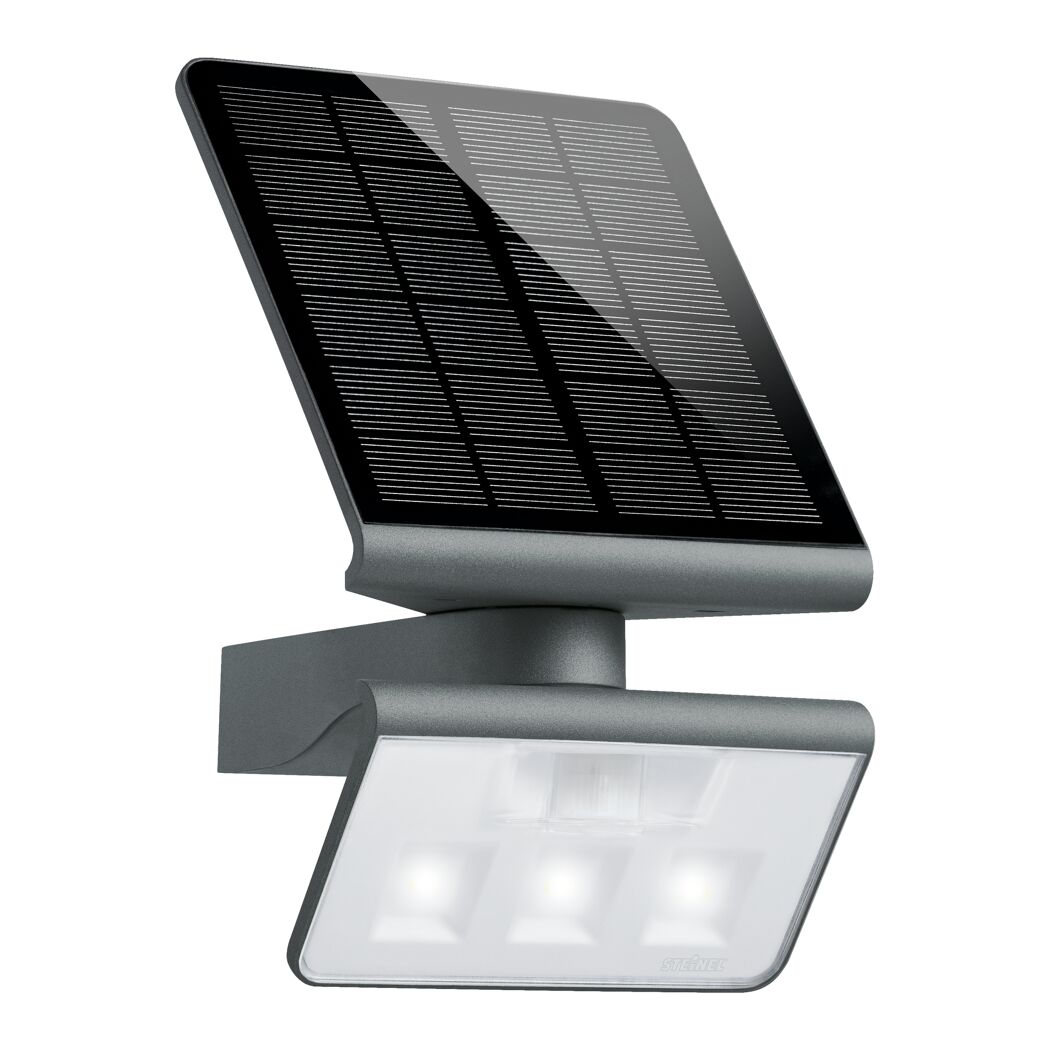 Anthrazitfarbene Solarleuchte mit Solarpanel und Bewegungsmelder