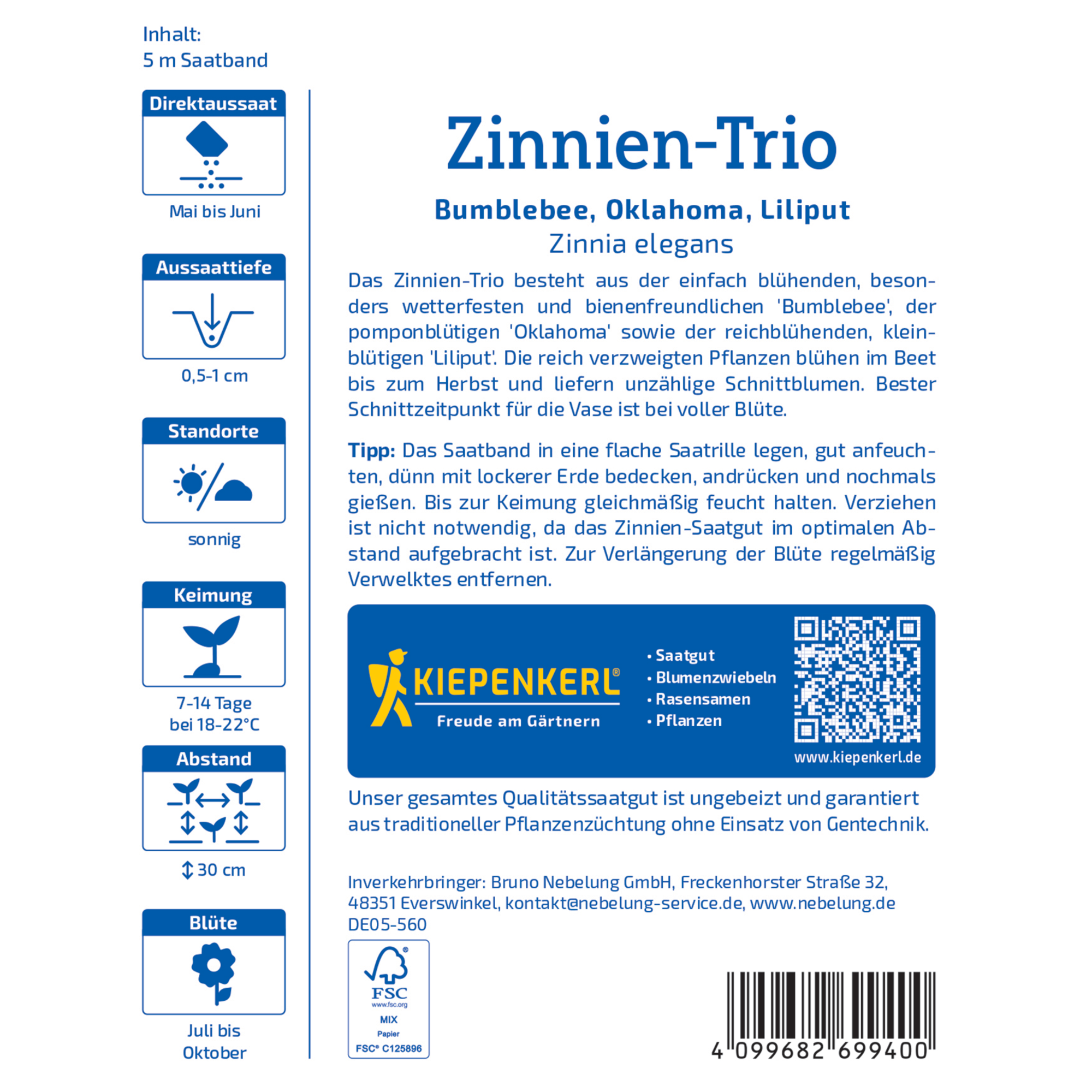 Zinnien-Trio Saatband 5 m
