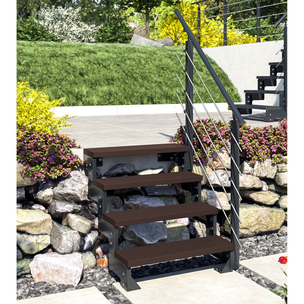 Außentreppe 'Gardentop' dunkelbraun 4 Stufen 80 cm mit Geländer