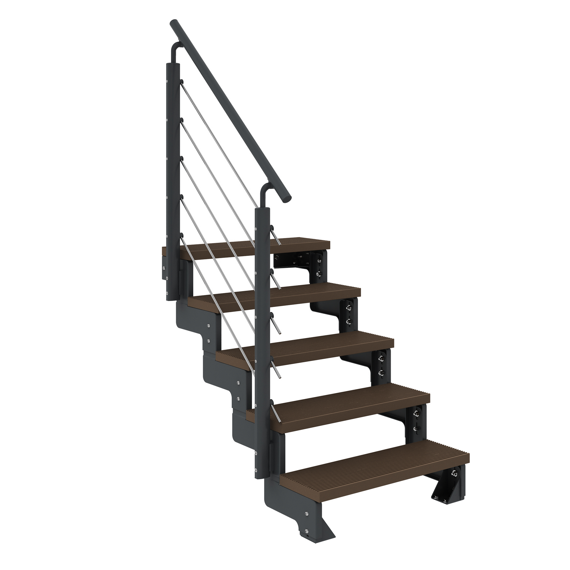 Außentreppe 'Gardentop' dunkelbraun 5 Stufen 80 cm mit Geländer