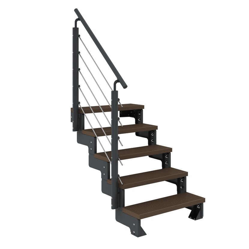 Außentreppe 'Gardentop' dunkelbraun 5 Stufen 80 cm mit Geländer