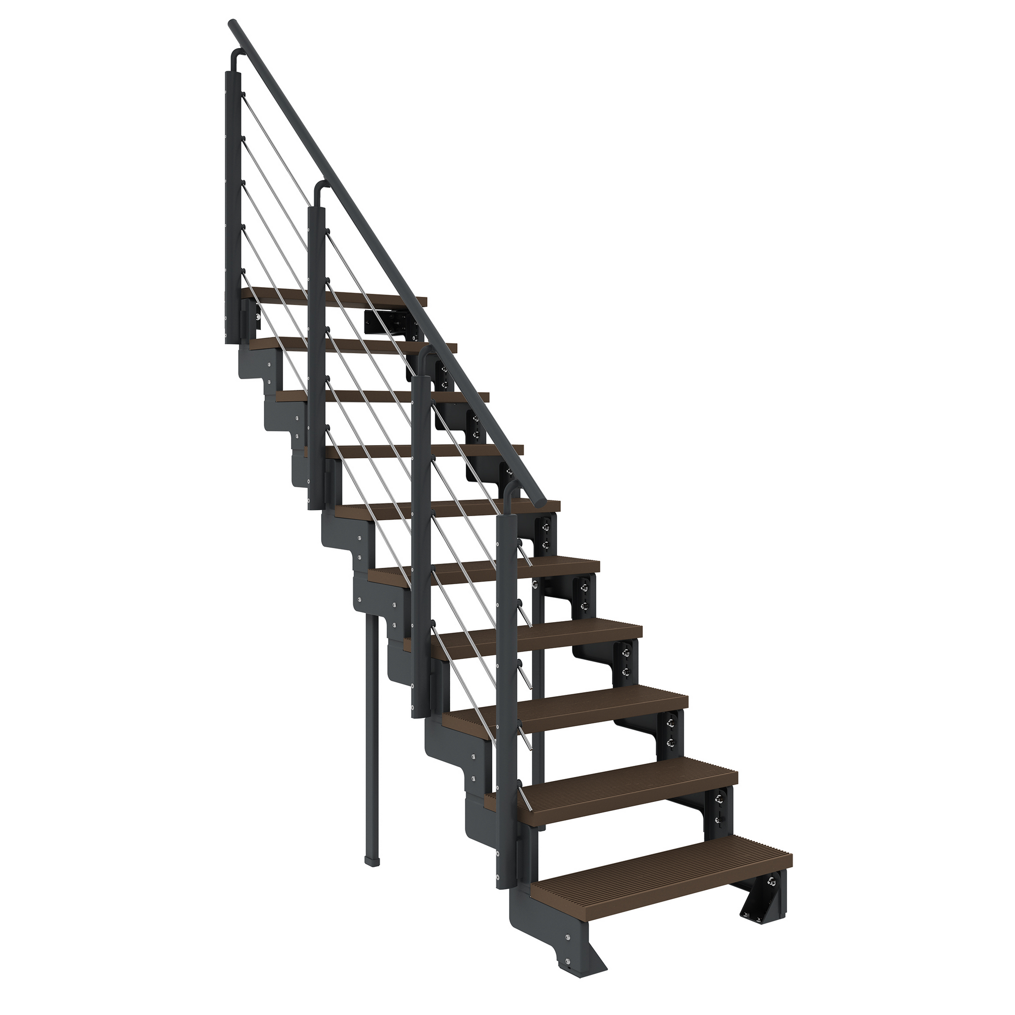 Außentreppe 'Gardentop' dunkelbraun 10 Stufen 80 cm mit Geländer