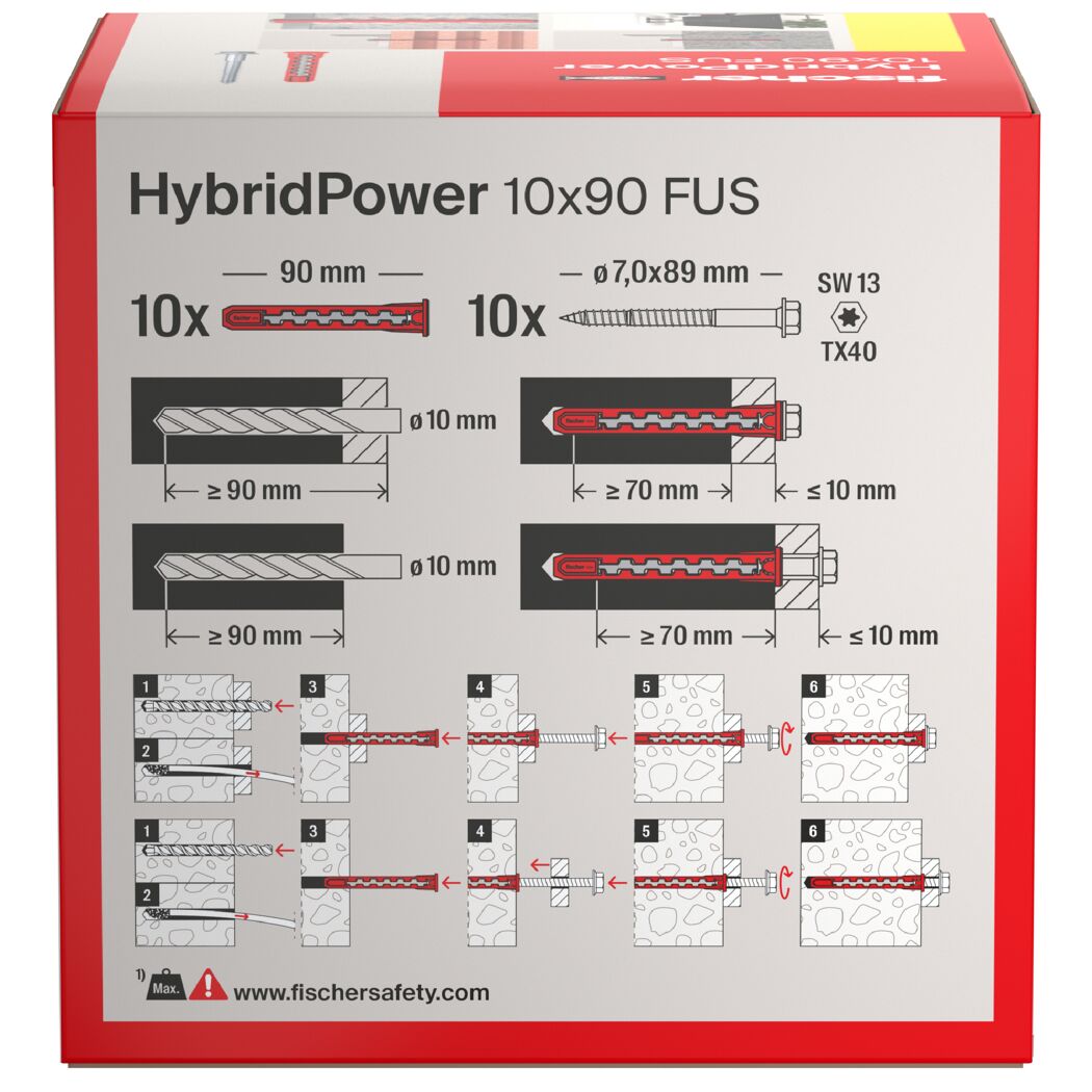 Dübel 'HybridPower FUS (10)' mit Schraube Ø 10 x 90 mm 10 Stück