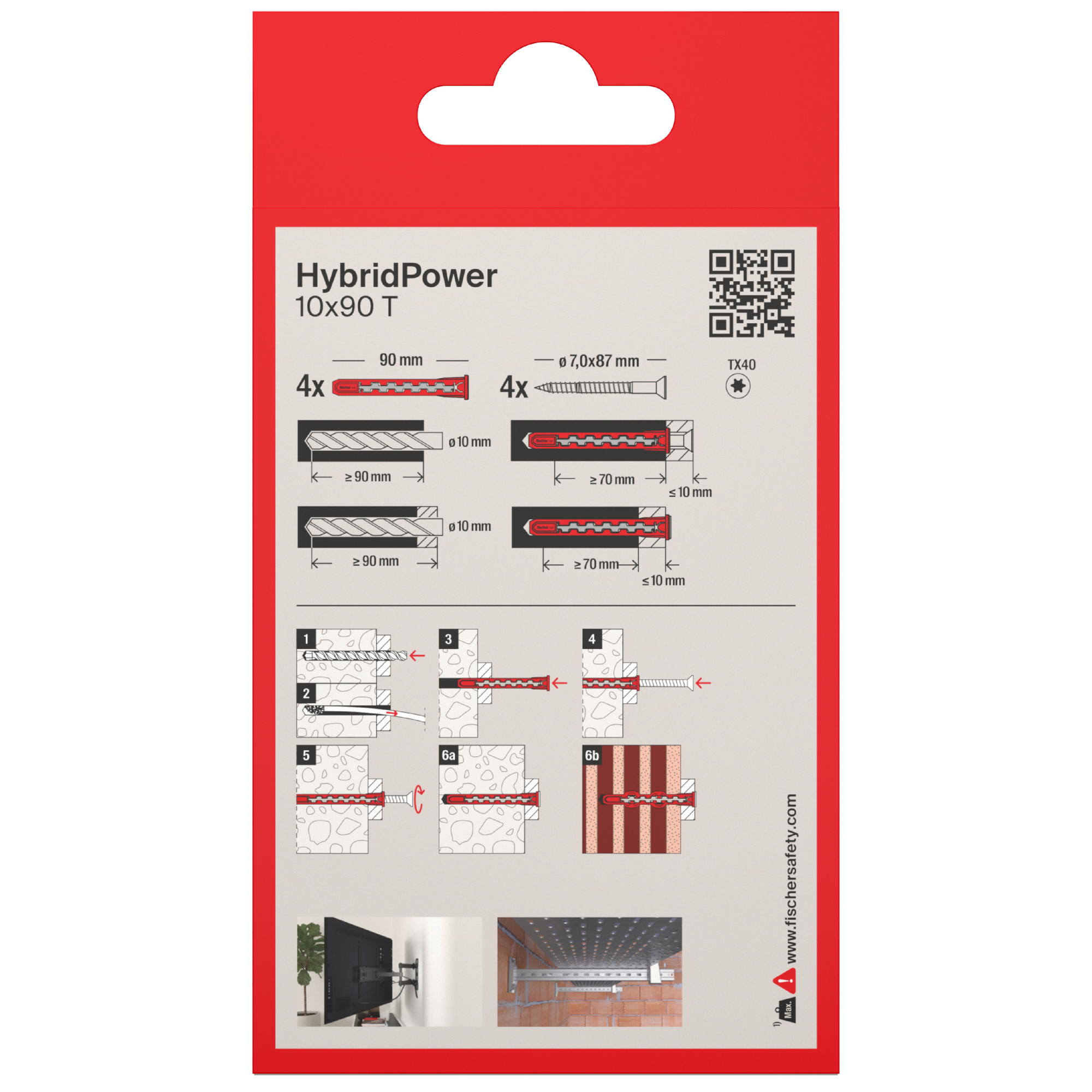 Dübel 'HybridPower T K' mit Schraube Ø 10 x 90 mm 4 Stück
