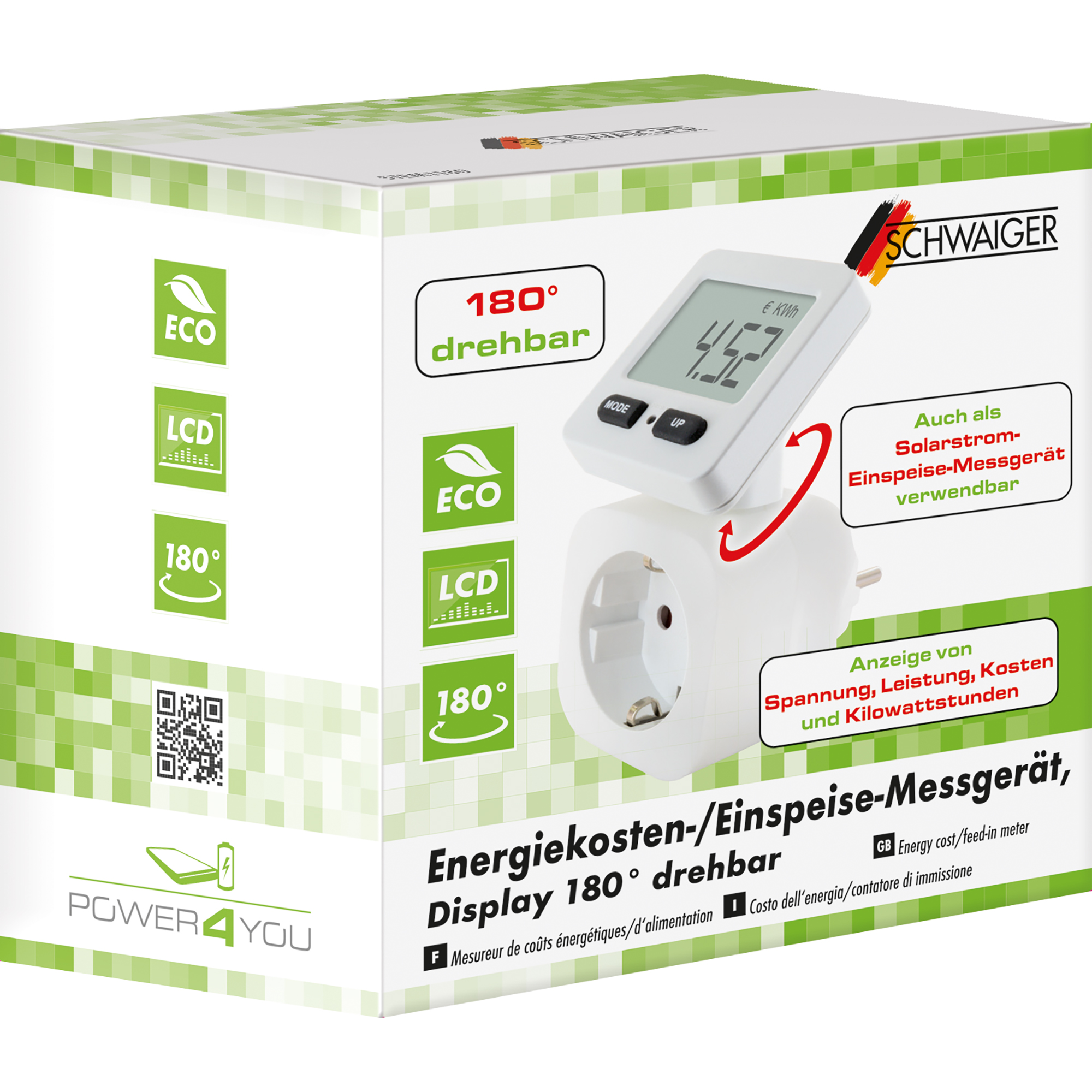 Energiekosten- und Einspeisemessgerät drehbar eckig