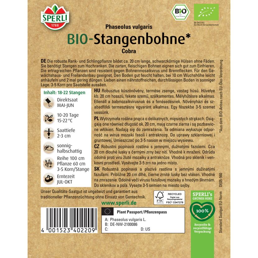 BIO-Stangenbohne 'Cobra'