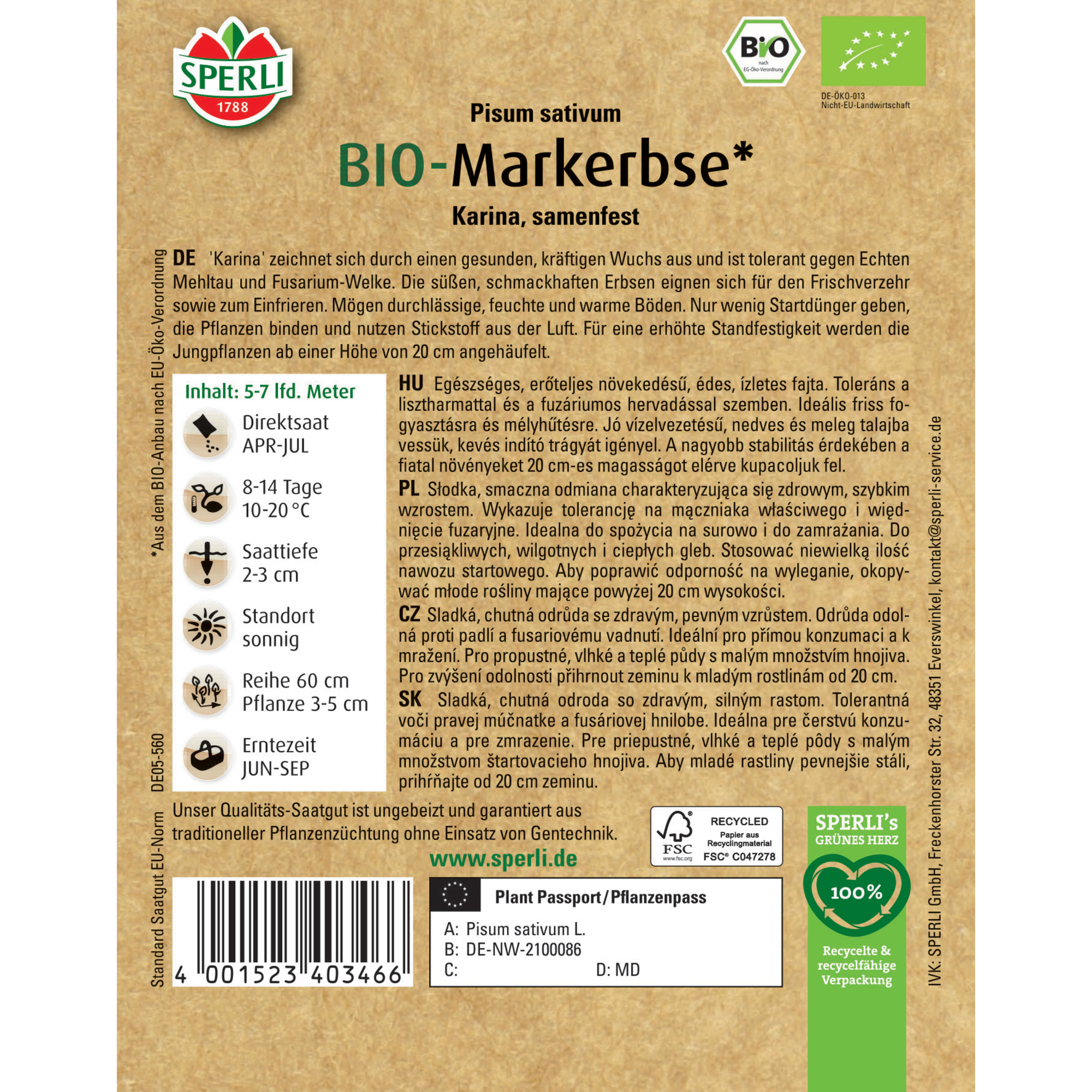 BIO-Sommermarkerbse 'Karina'
