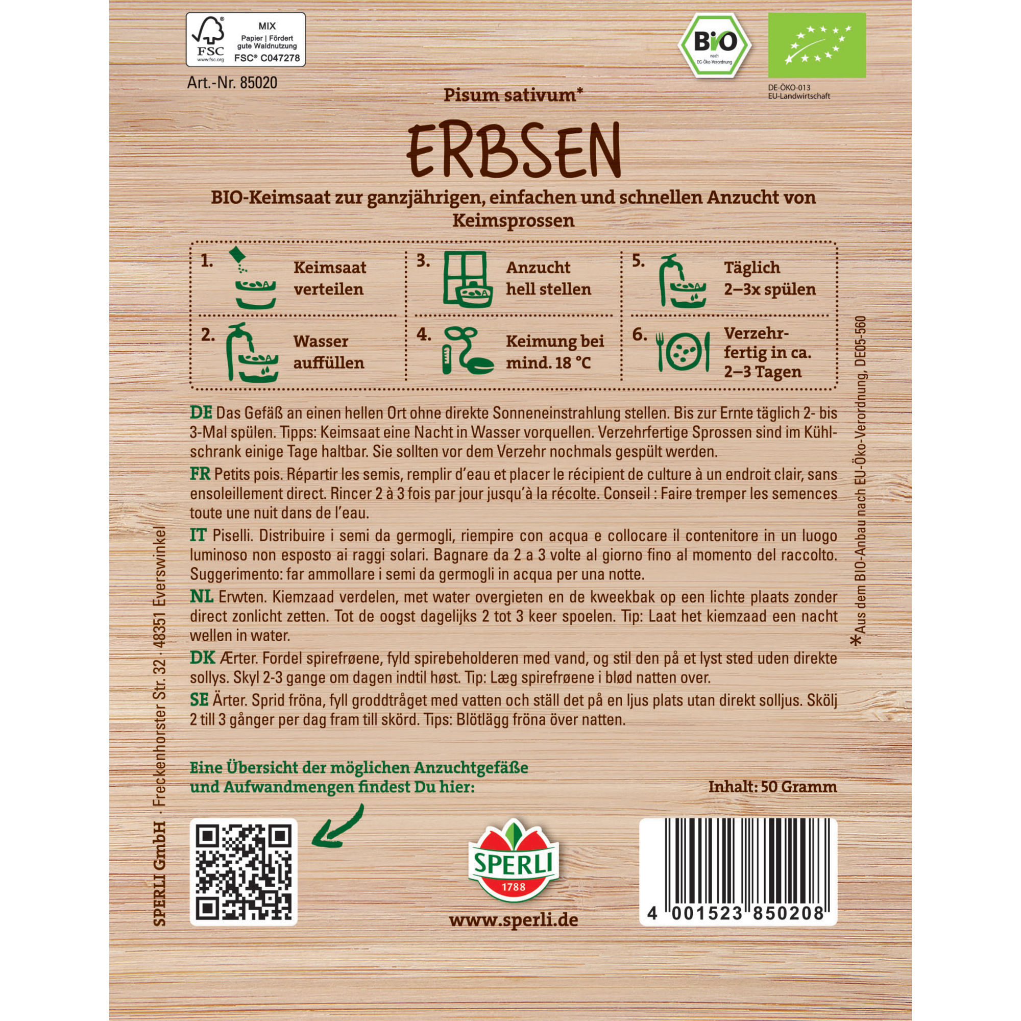 BIO-Keimsprossen-Saat Erbsen