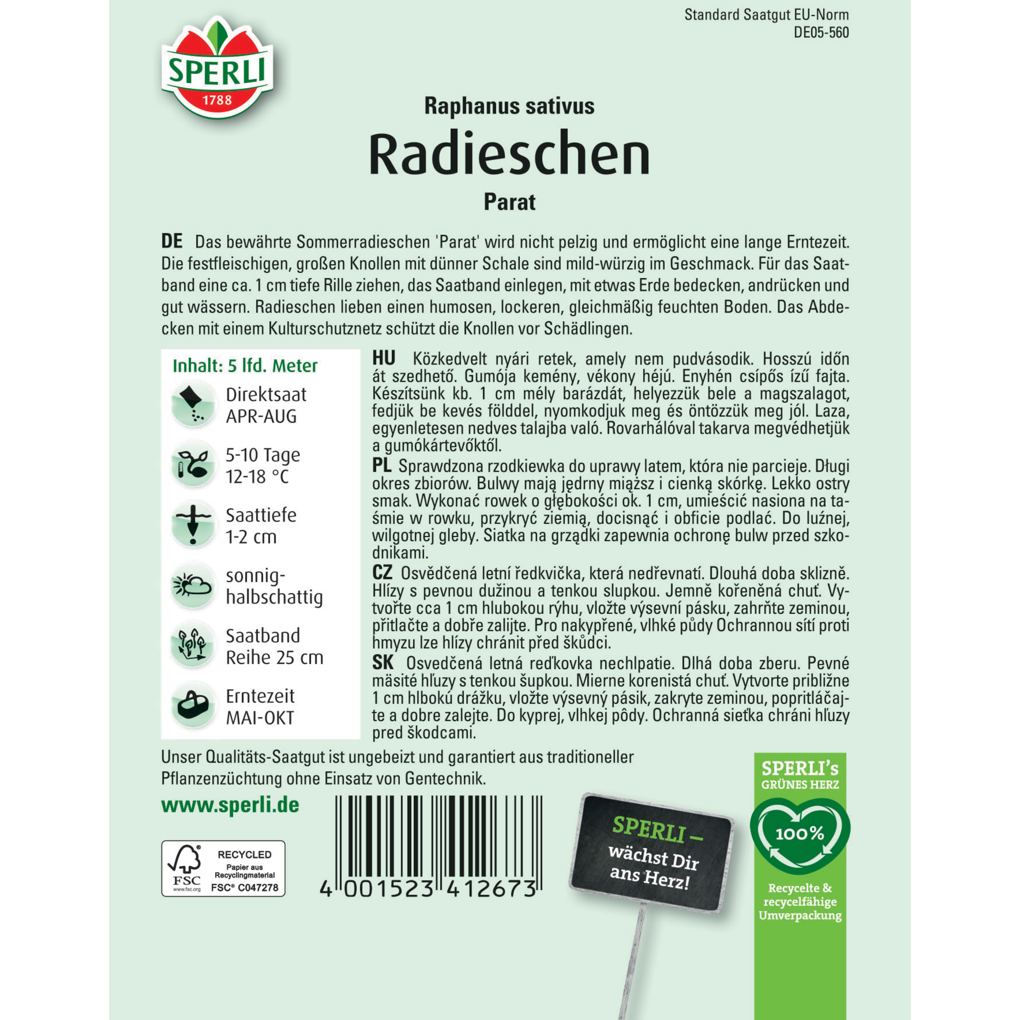 Radieschen 'Parat' Saatband 5 m