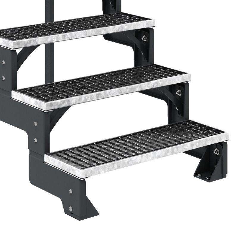 Außentreppe 'Gardentop'  6 Gitterroststufen 80 cm mit Geländer