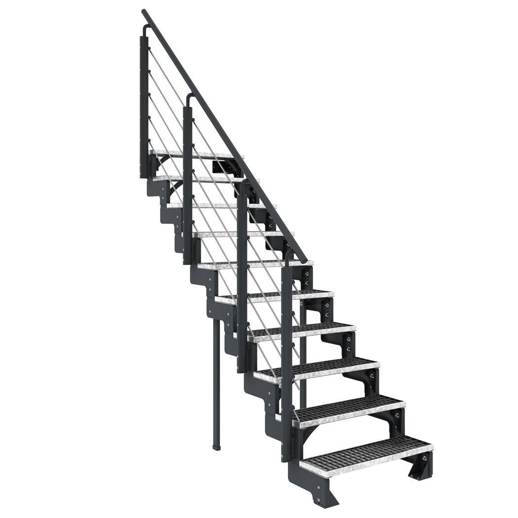 Außentreppe 'Gardentop'  10 Gitterroststufen 80 cm mit Geländer
