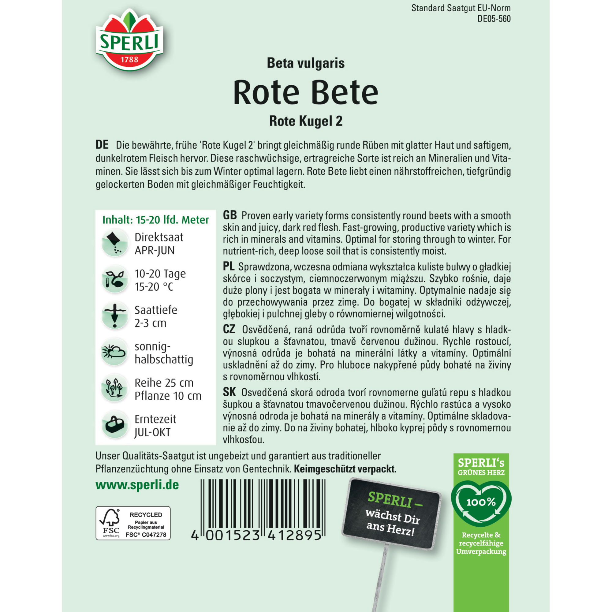 Rote Bete 'SPERLI`s Rote Kugel 2'
