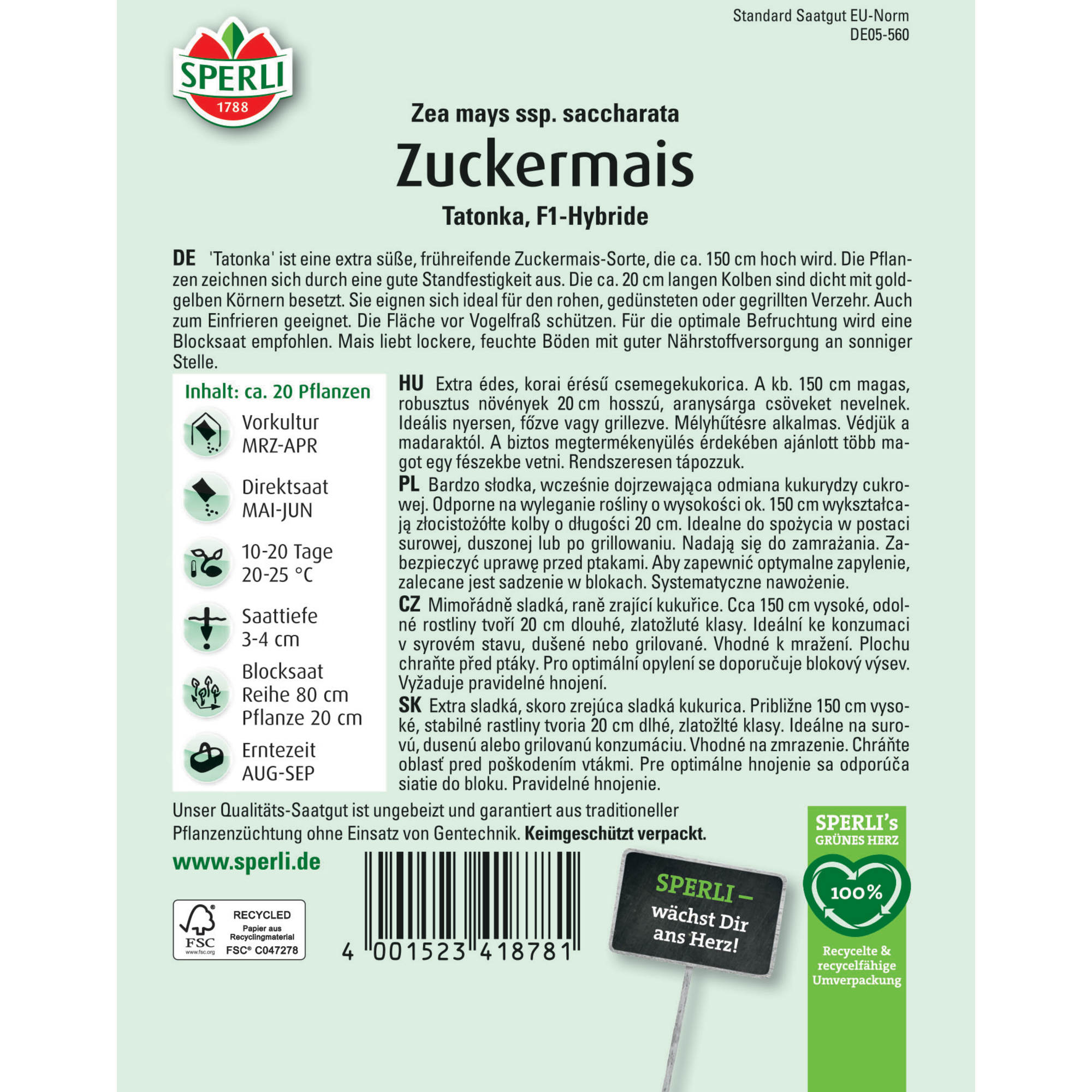 Zuckermais 'Tatonka' F1-Hybride