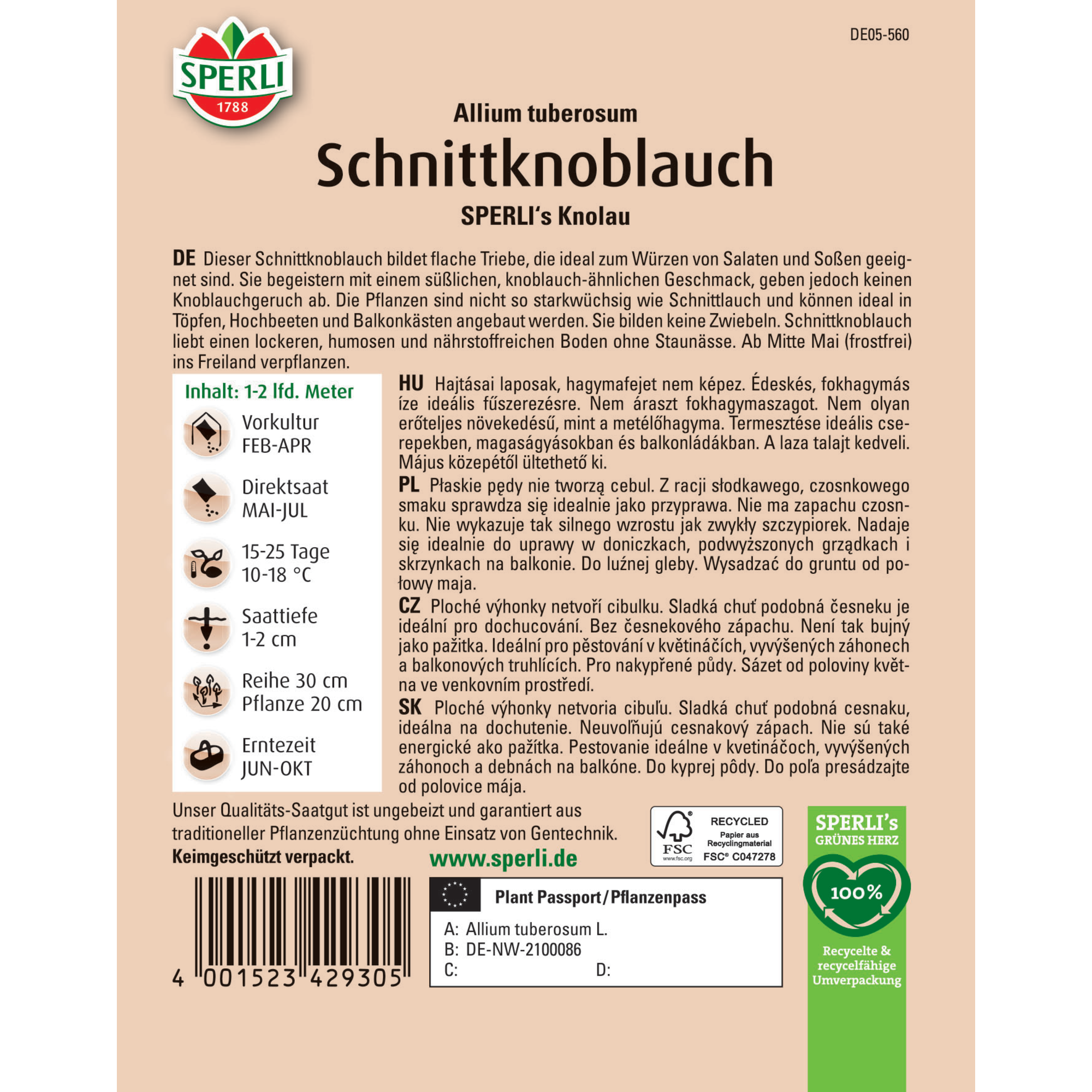 Schnittknoblauch 'SPERLI's Knolau'