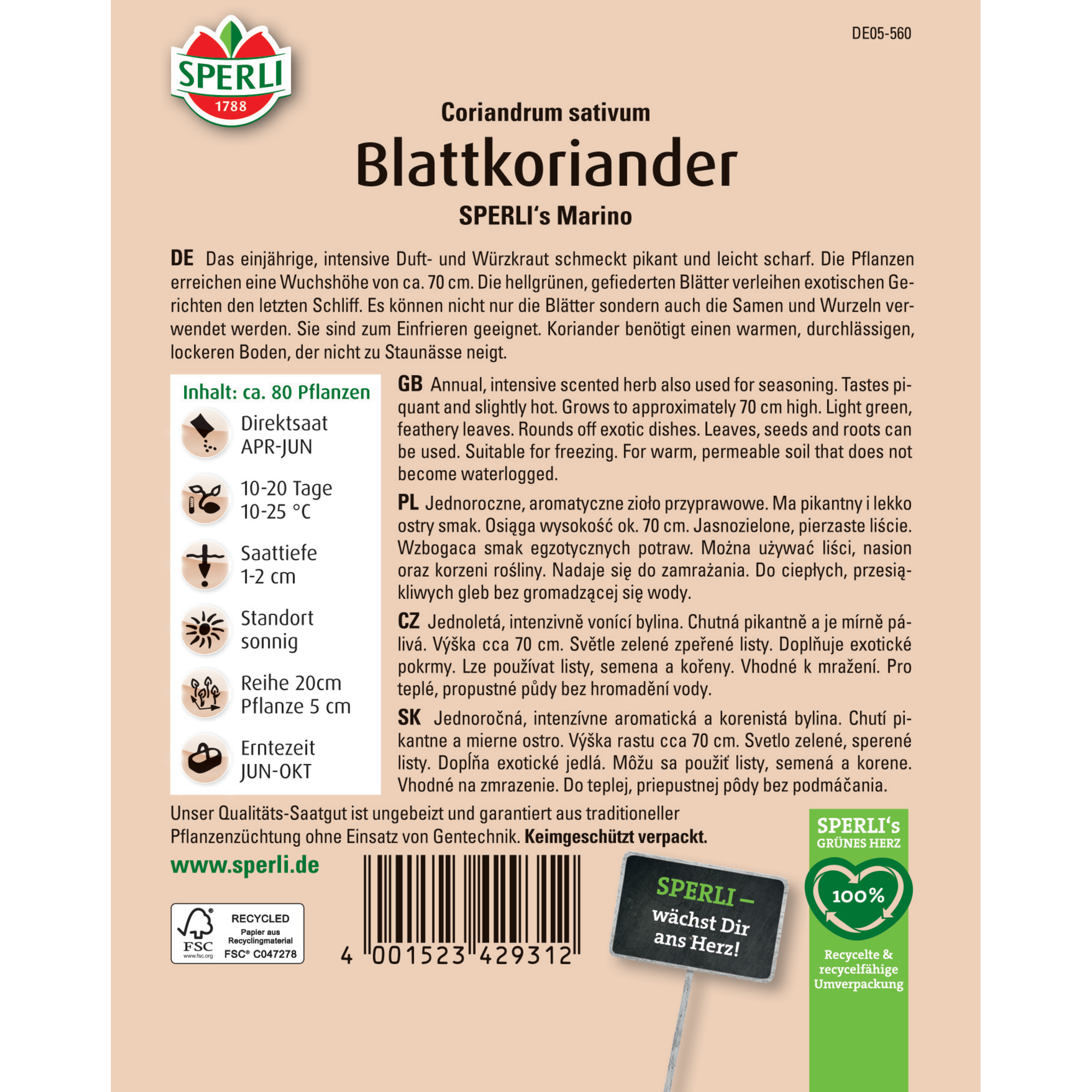 Blattkoriander 'SPERLI's Marino'