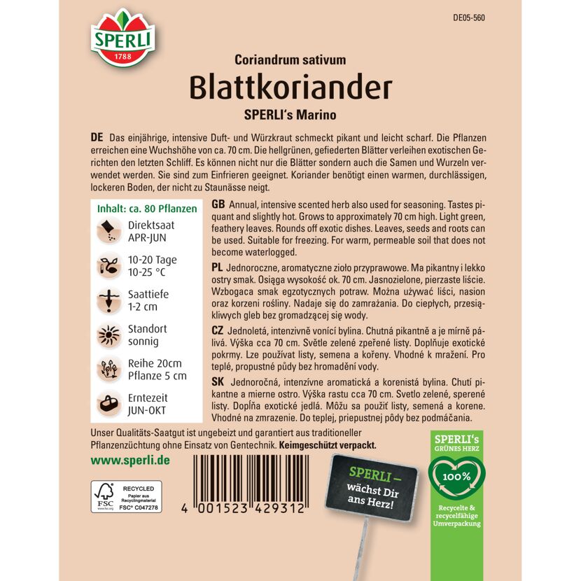 Blattkoriander 'SPERLI's Marino'