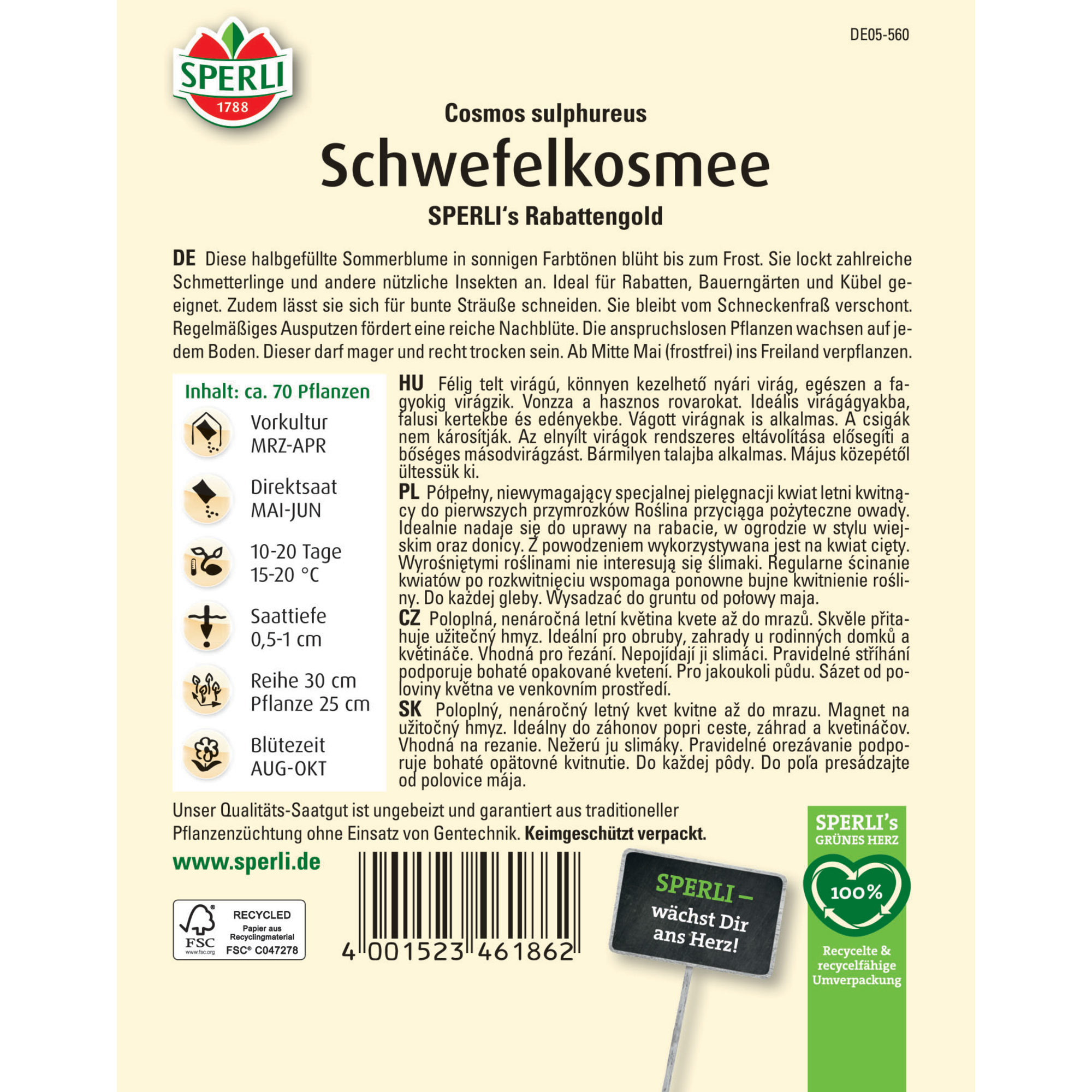 Schwefelkosmeen 'SPERLI's Rabattengold'