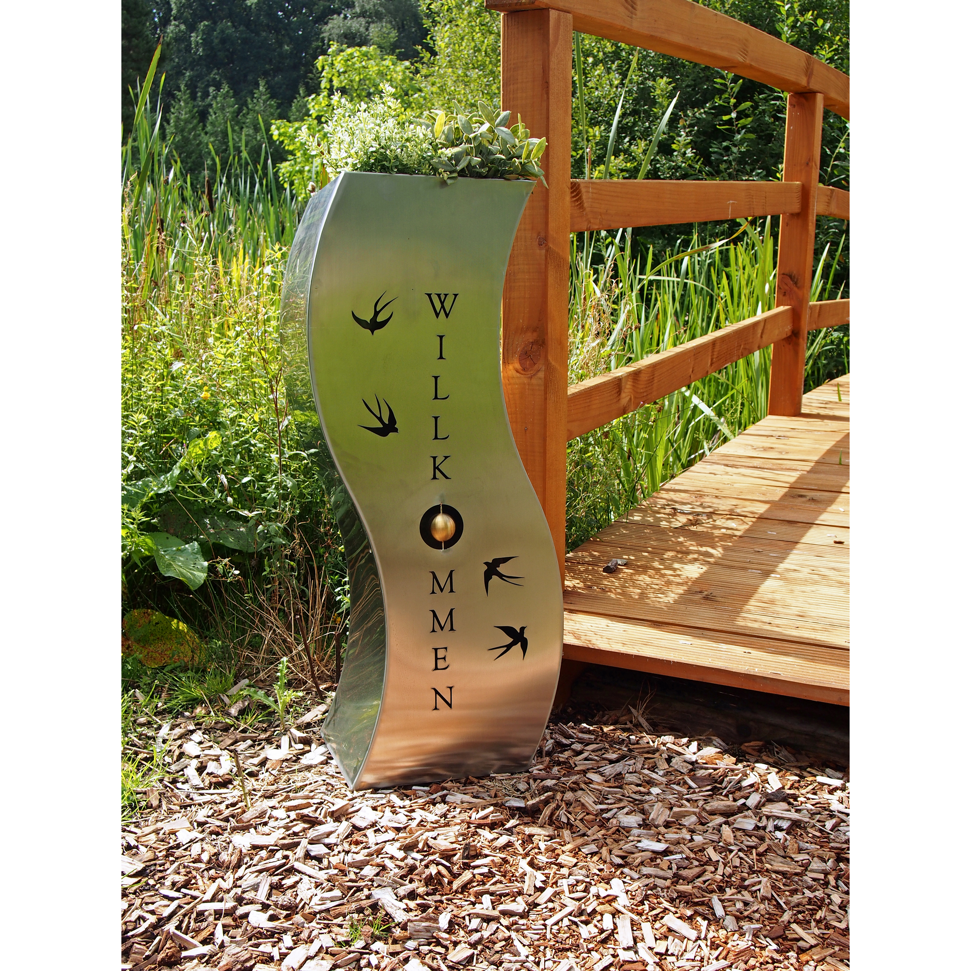 Pflanzsäule 'Schwalbe' Edelstahl silbern 25 x 80 x 35 cm
