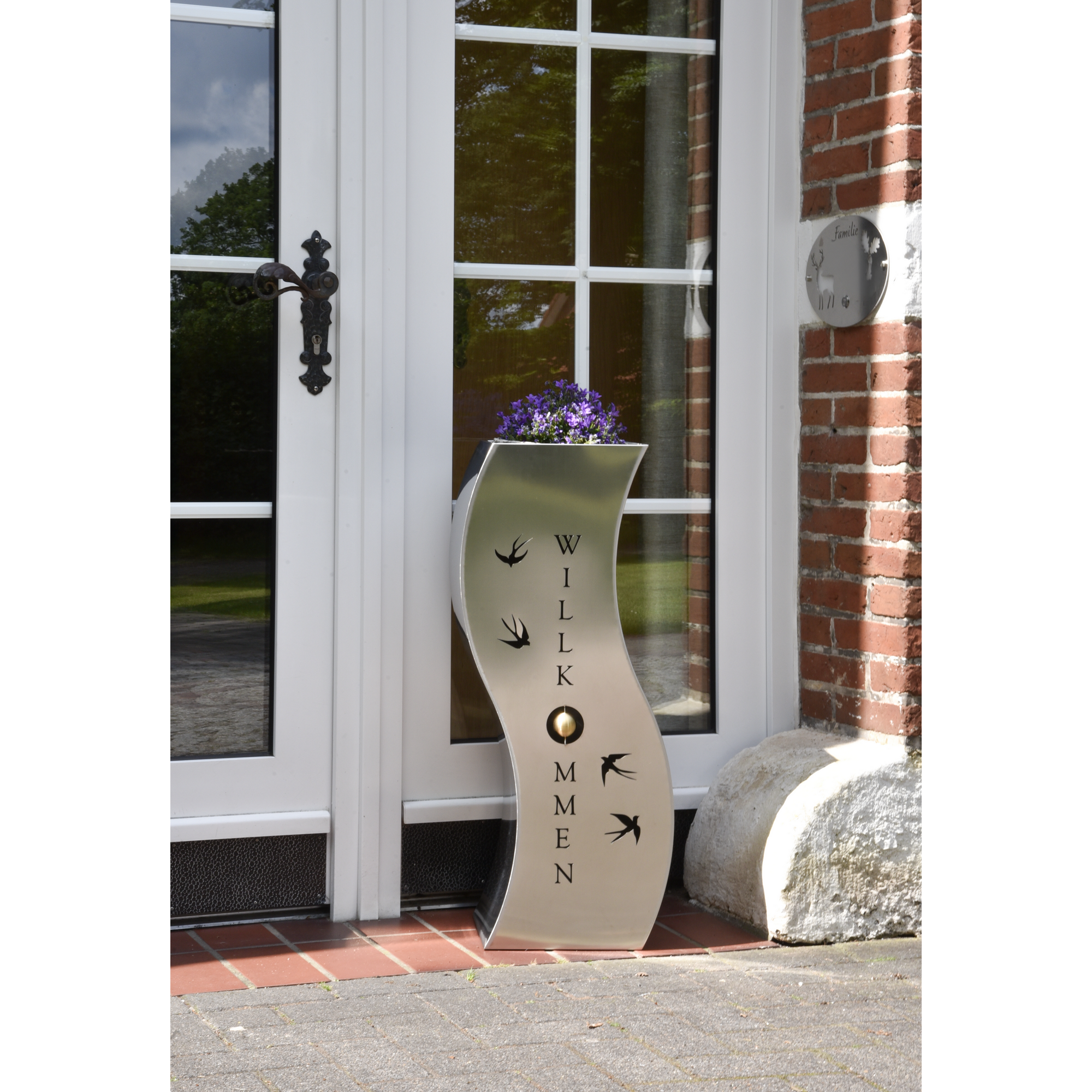 Pflanzsäule 'Schwalbe' Edelstahl silbern 25 x 80 x 35 cm