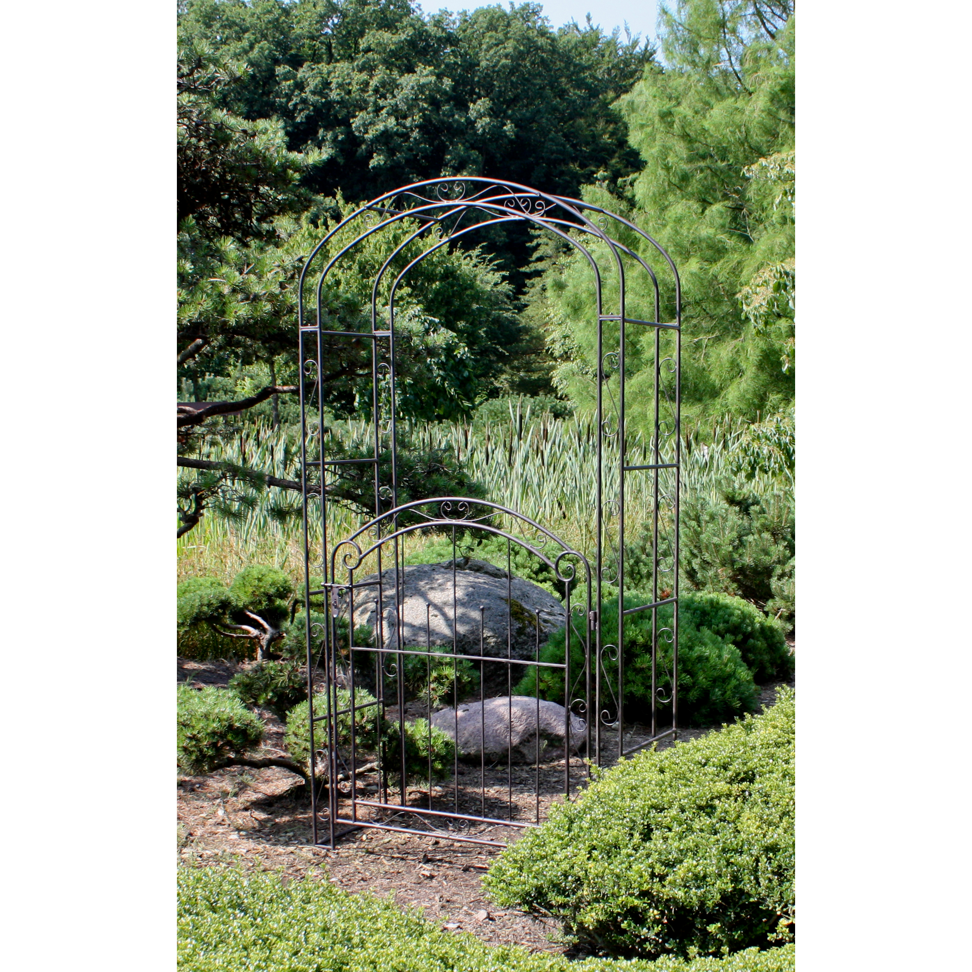 Rosenbogen mit Pforte ''Mayon'' Stahl schwarz 115 x 225 cm