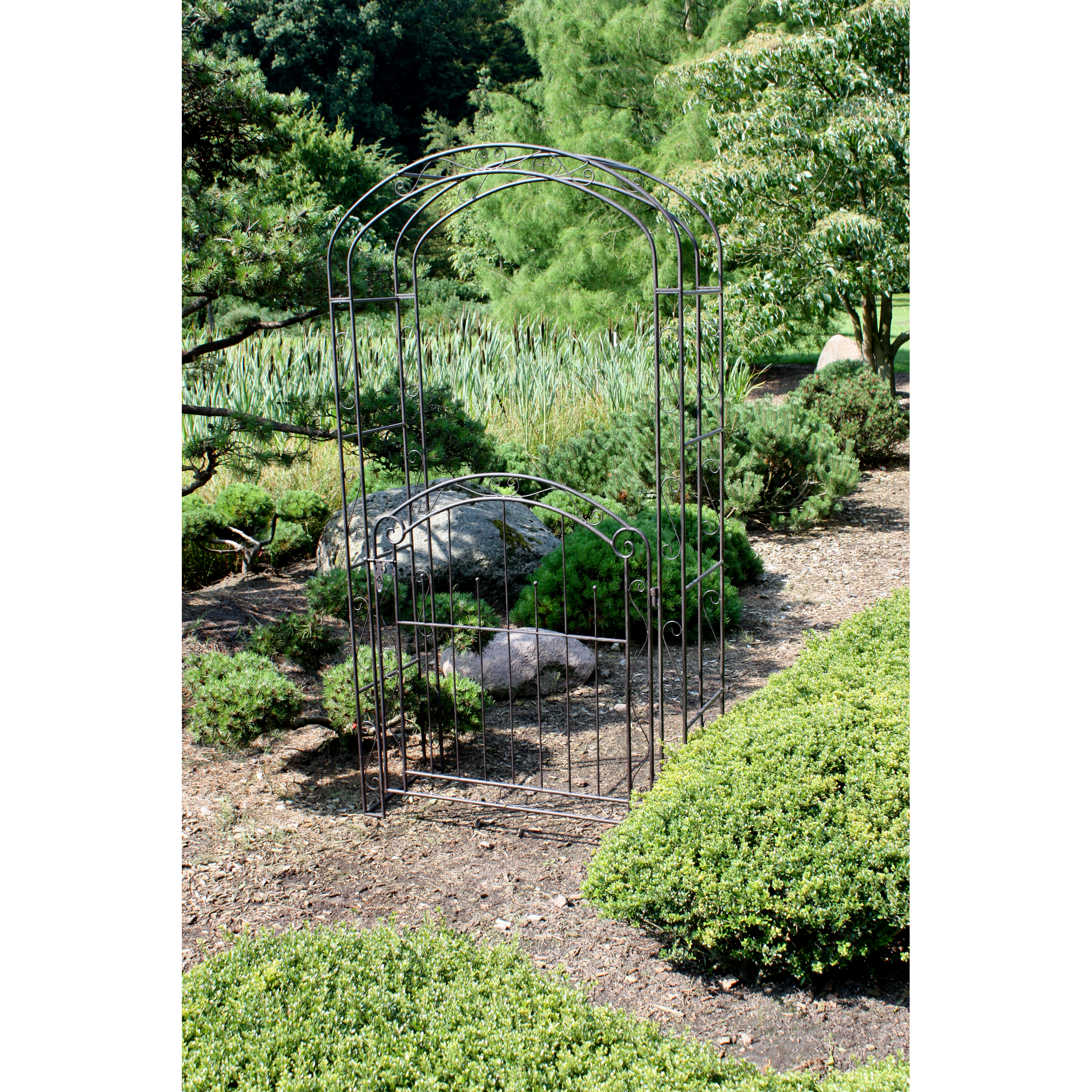 Rosenbogen mit Pforte ''Mayon'' Stahl schwarz 115 x 225 cm